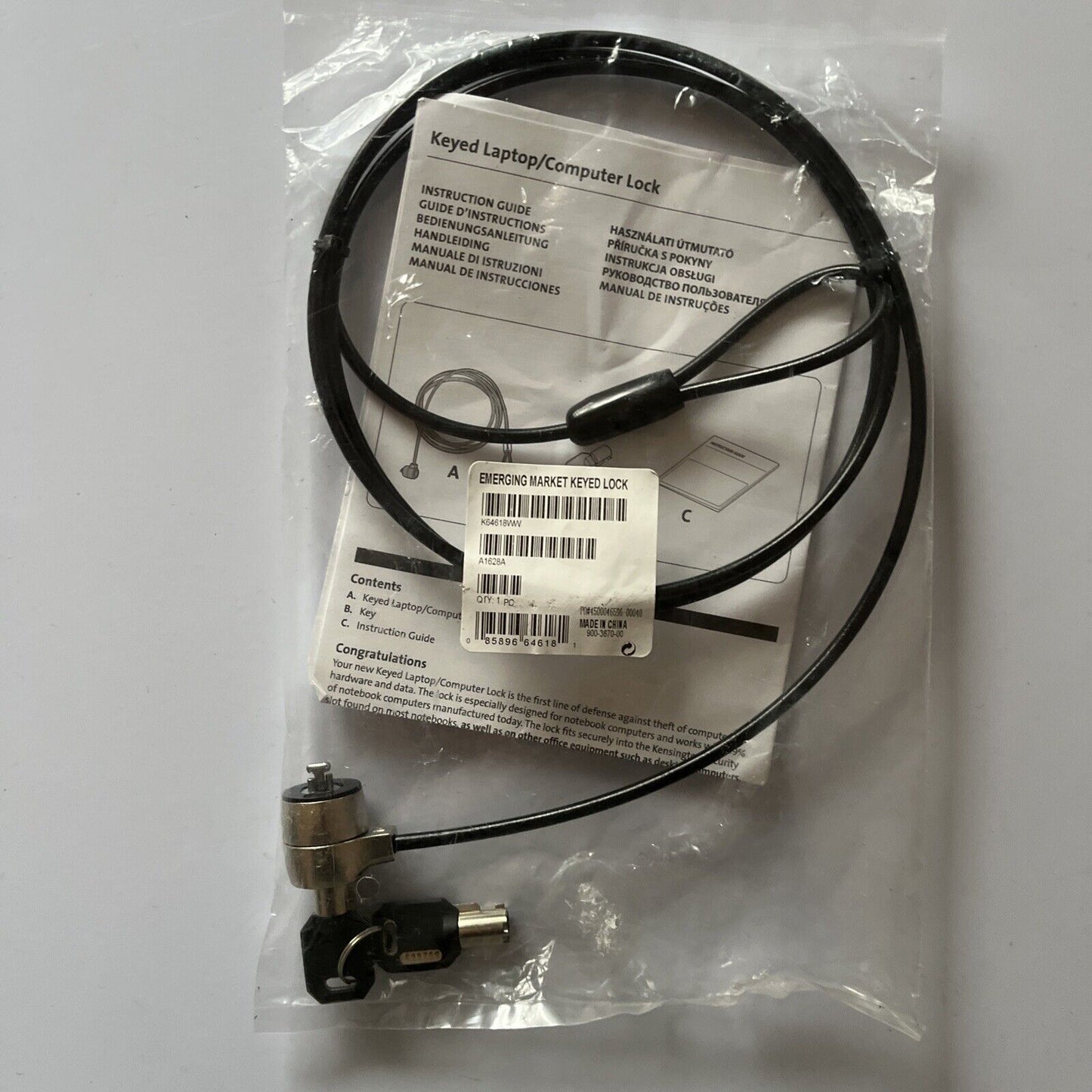 Keyed Laptop / Computer Lock - Laptop Cable Lock Black