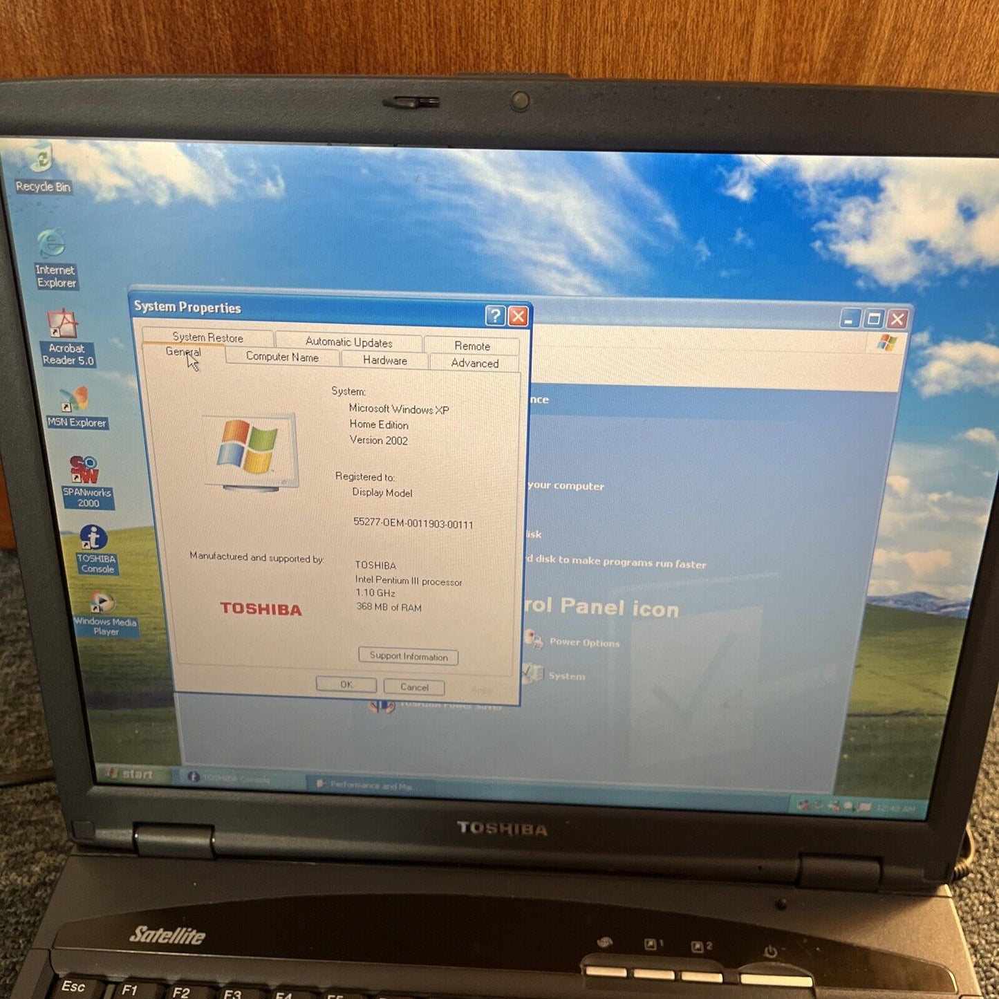 Toshiba Satellite Intel Pentium III 1.10ghz 368mb RAM DVD 30gb 3.5" Floppy Drive