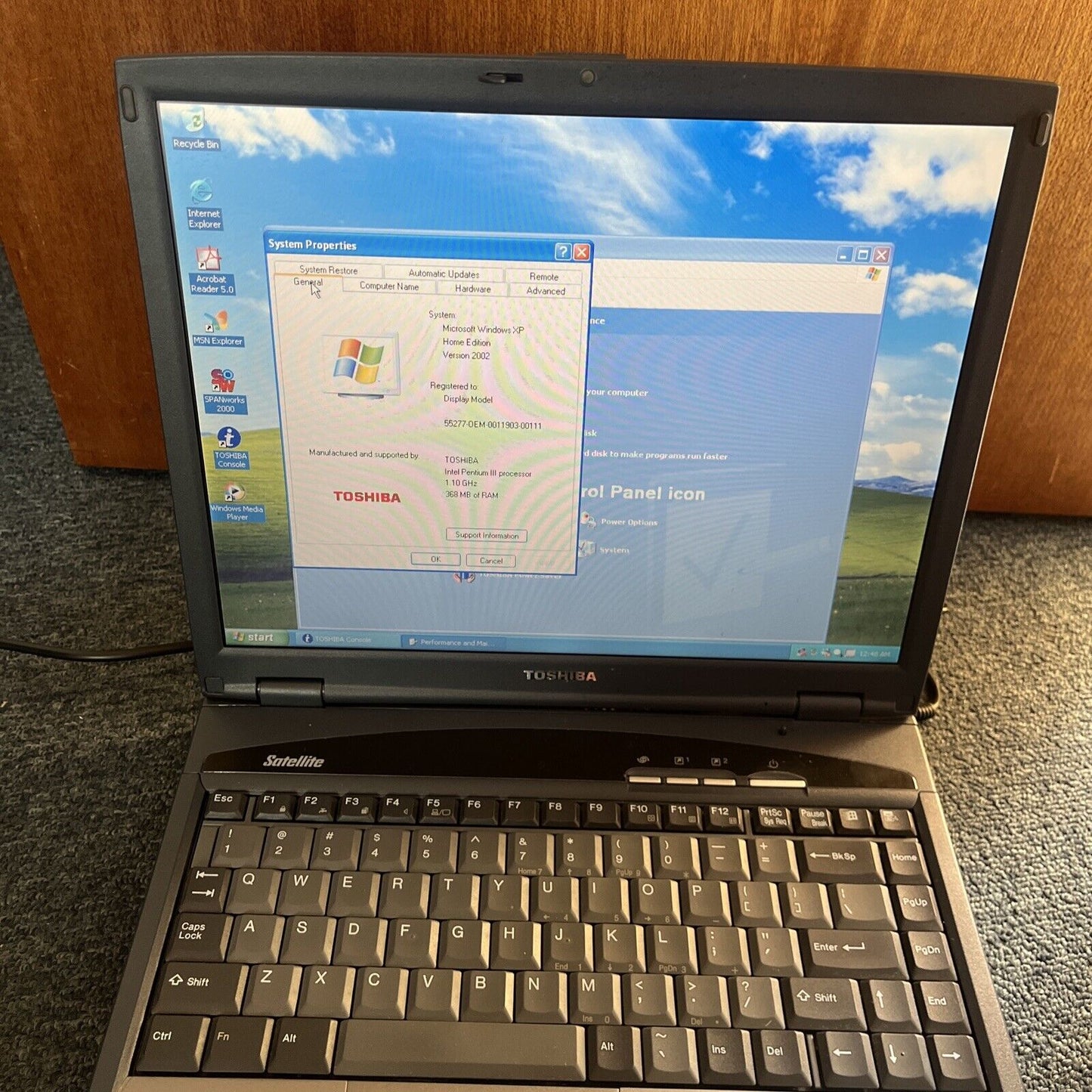 Toshiba Satellite Intel Pentium III 1.10ghz 368mb RAM DVD 30gb 3.5" Floppy Drive