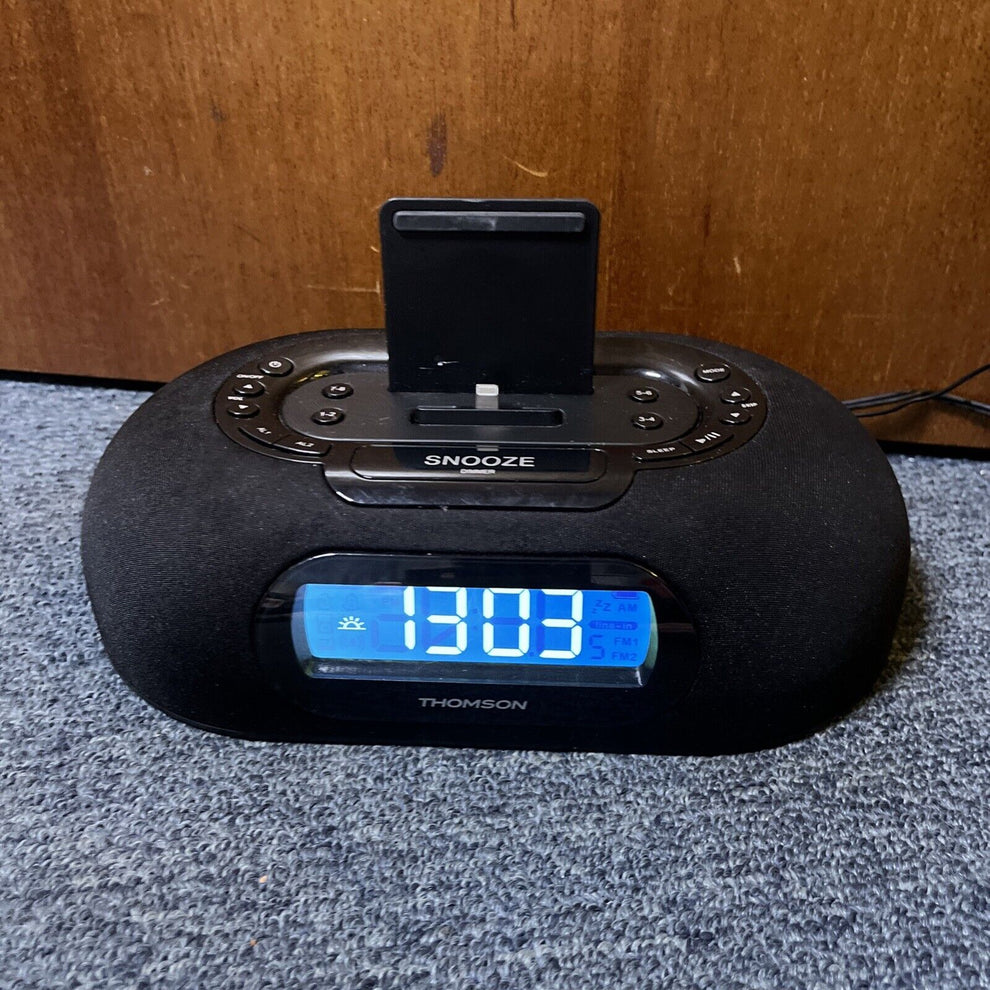 Thomson Alarm Clock Radio With Lightning Dock USB Charger Port FM Radi