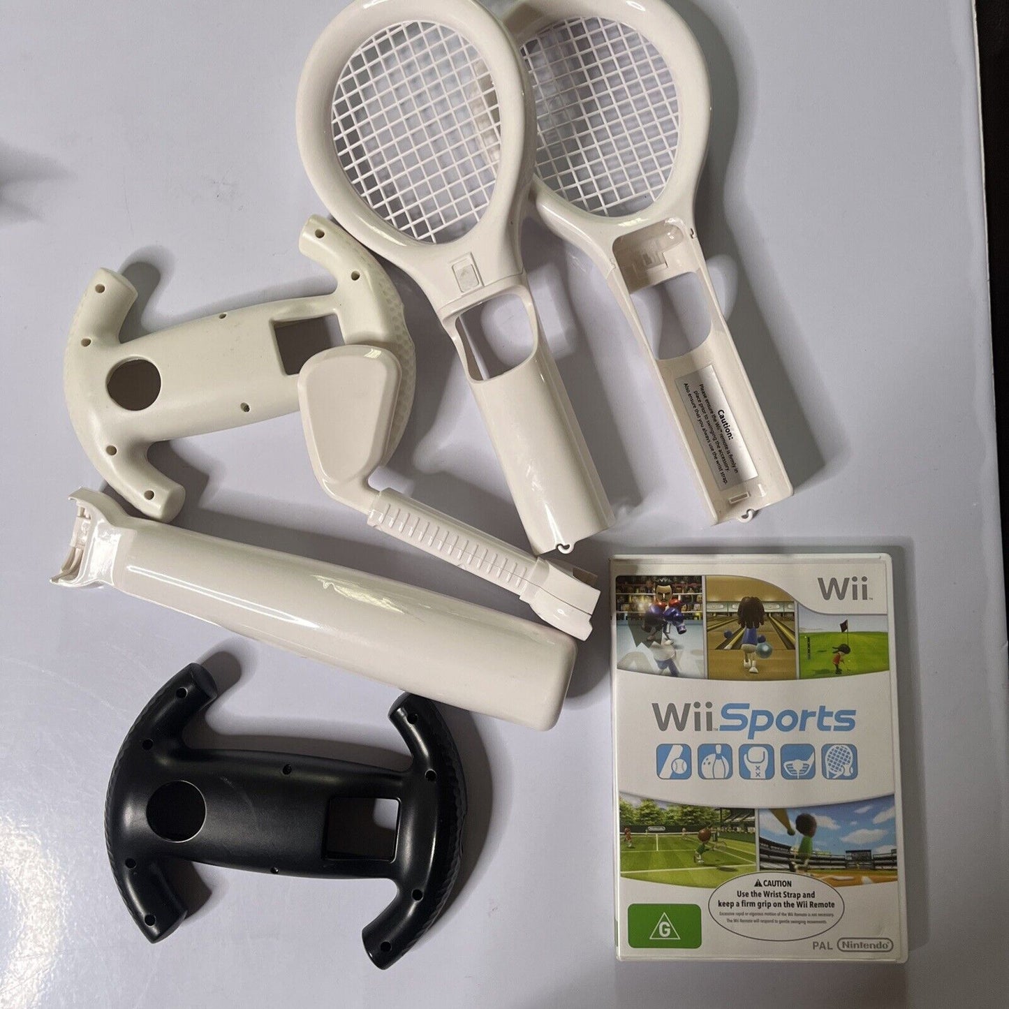 Wii Sports With Accessories Nintendo Wii PAL Racquet, Bat, Golf, Wheel