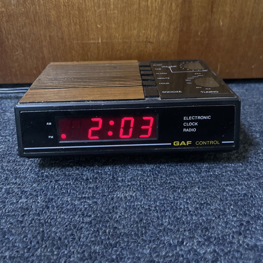 Vintage GAF Control Alarm Clock AM Woodgrain GC-239