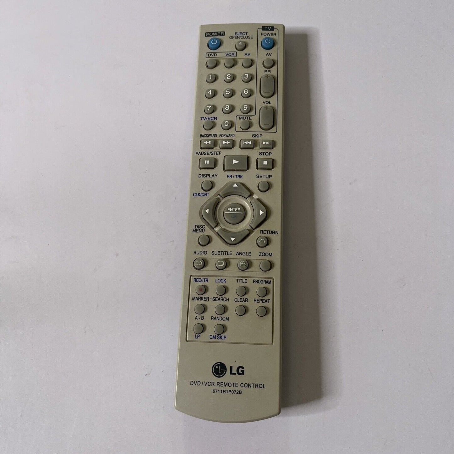 Genuine LG 6711R1P072B DVD/VCR Remote Control for V8824W  *Missing Battery Lid*