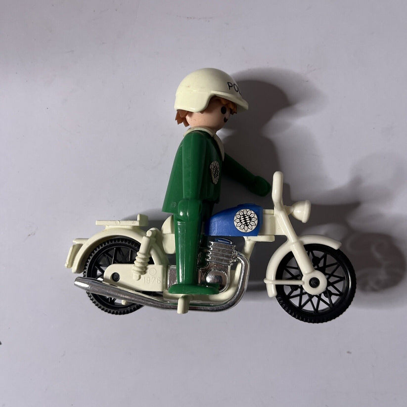 Playmobil Geobra 1976 Green Police Motorcycle Figure – Retro Unit