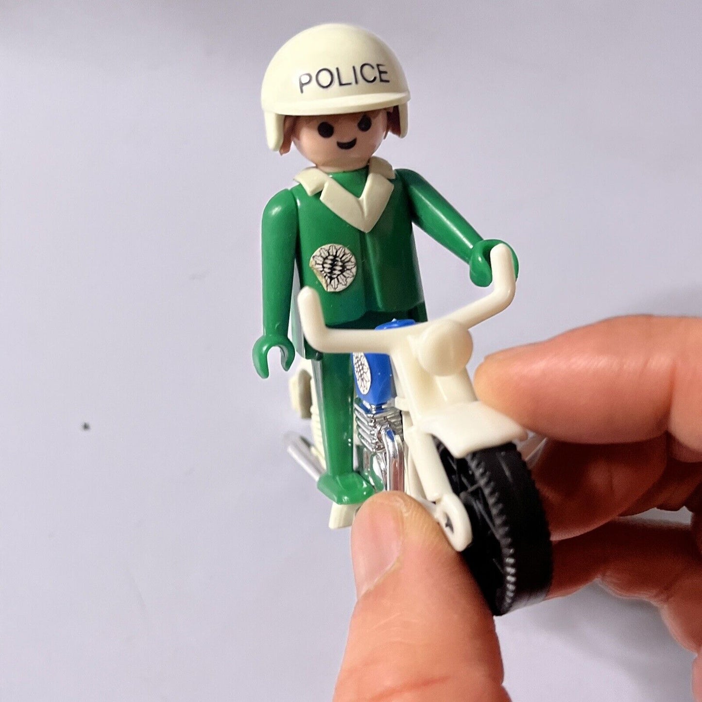 Playmobil Geobra 1976 Green Police Motorcycle Figure