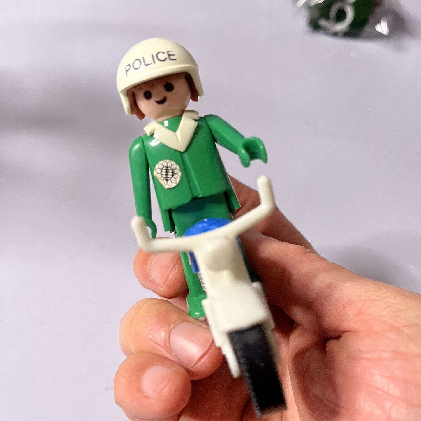 Playmobil Geobra 1976 Green Police Motorcycle Figure