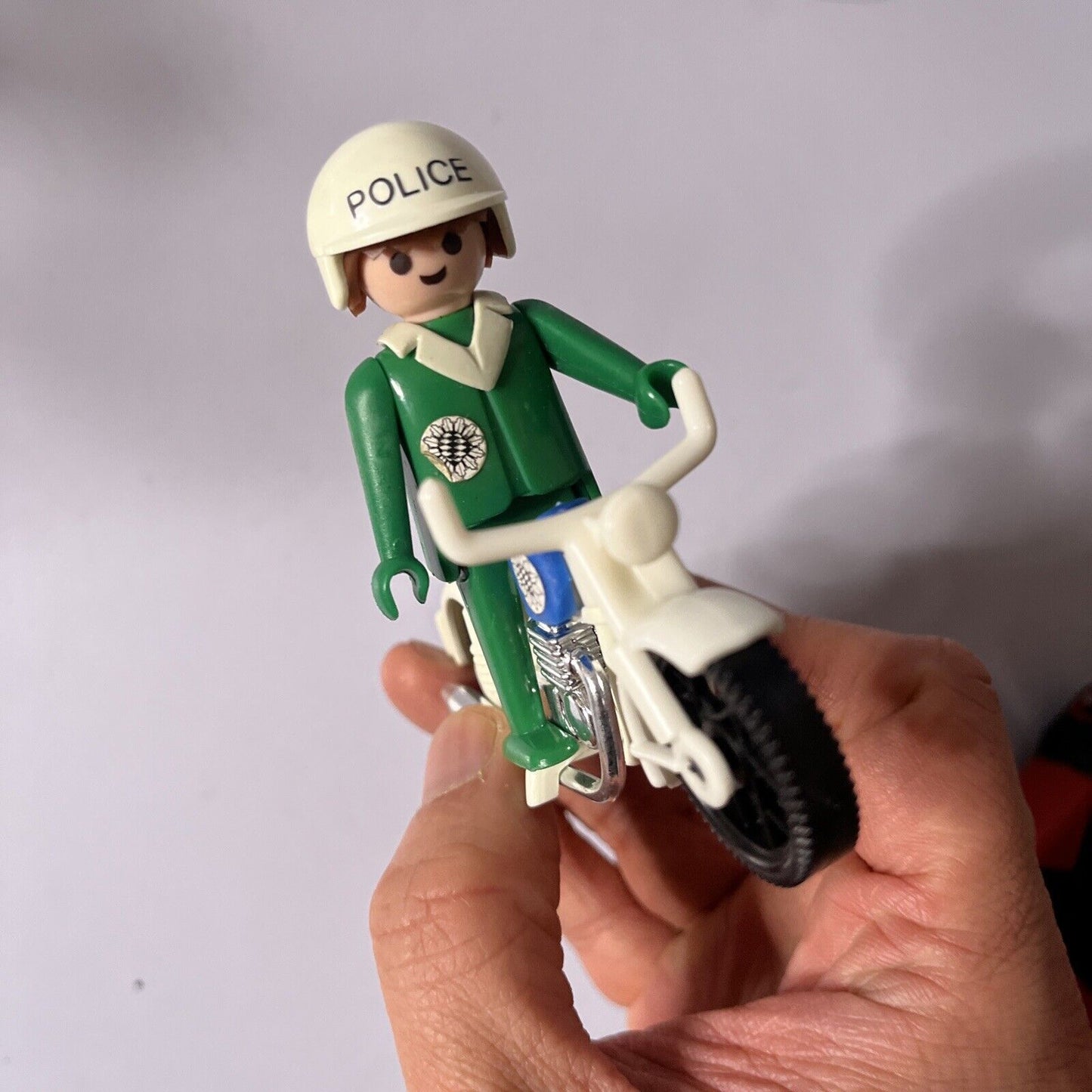 Playmobil Geobra 1976 Green Police Motorcycle Figure