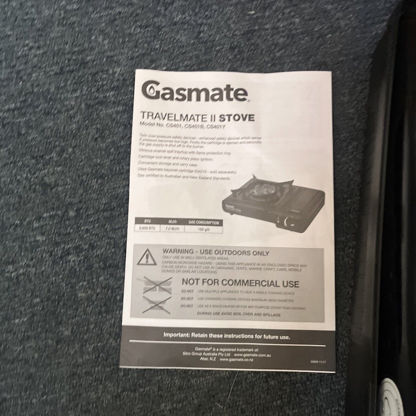 Gasmate CS401 Portable BBQ Butane Stove with Carrying Case *Never Used*