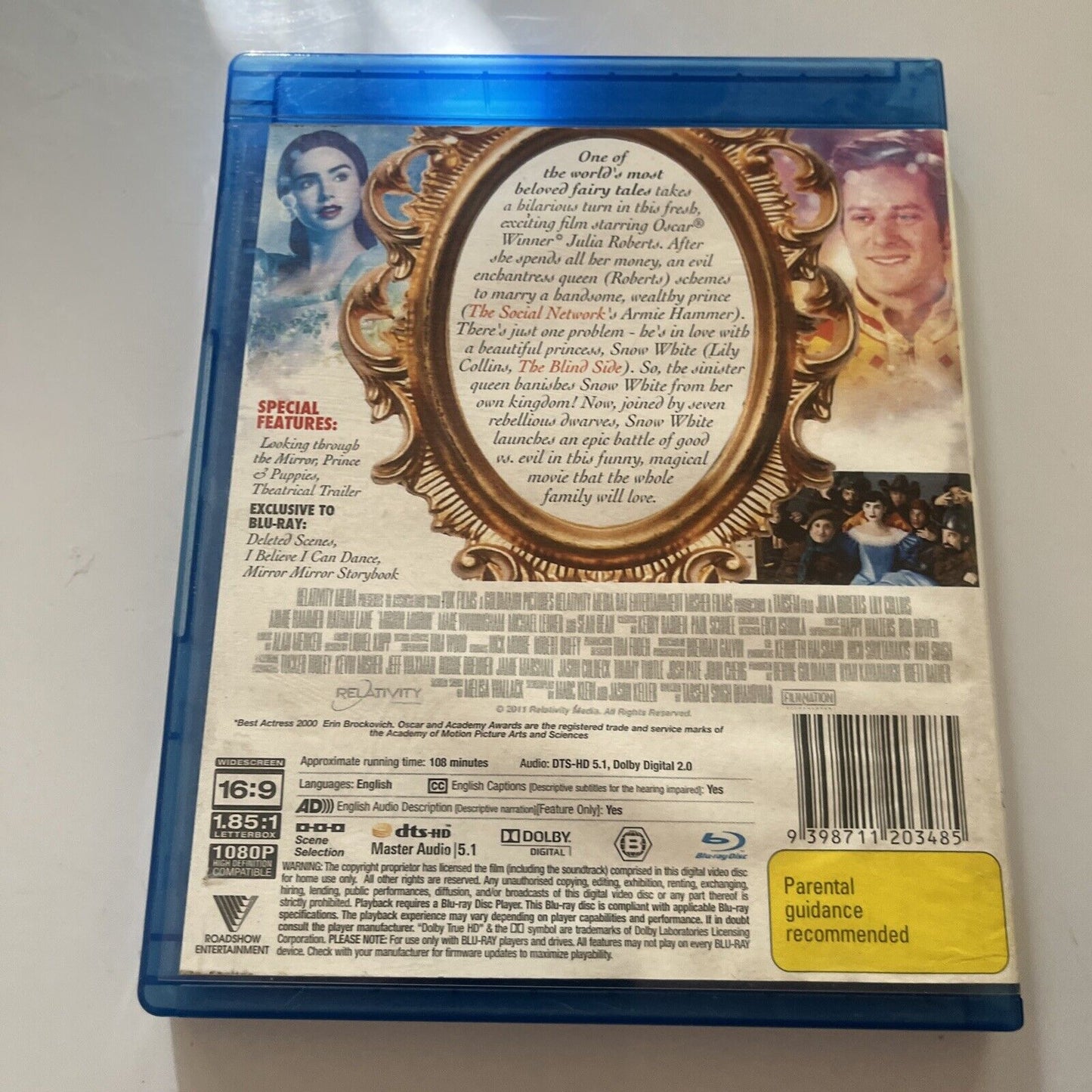 Mirror Mirror (Blu-ray, 2012) Julia Roberts, Lily Collins Region B