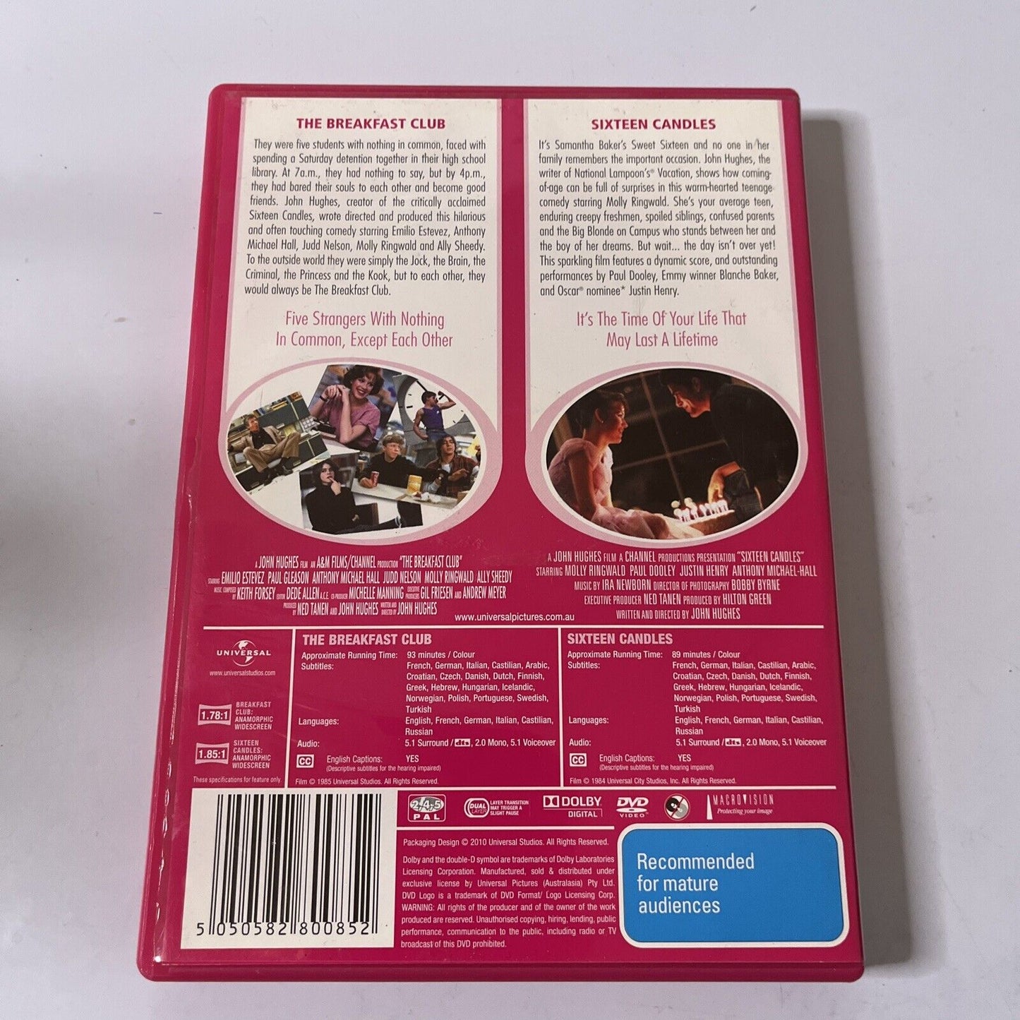 The Breakfast Club / Sixteen Candles (DVD, 2009, 2-Disc) Region 4 &2