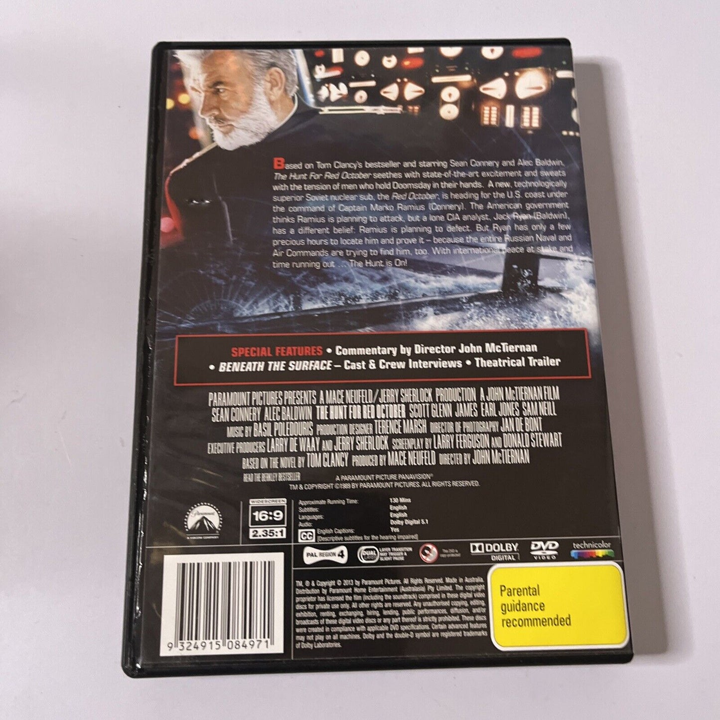 The Hunt For Red October (DVD, 1990) Sean Connery, Alec Baldwin Region 4