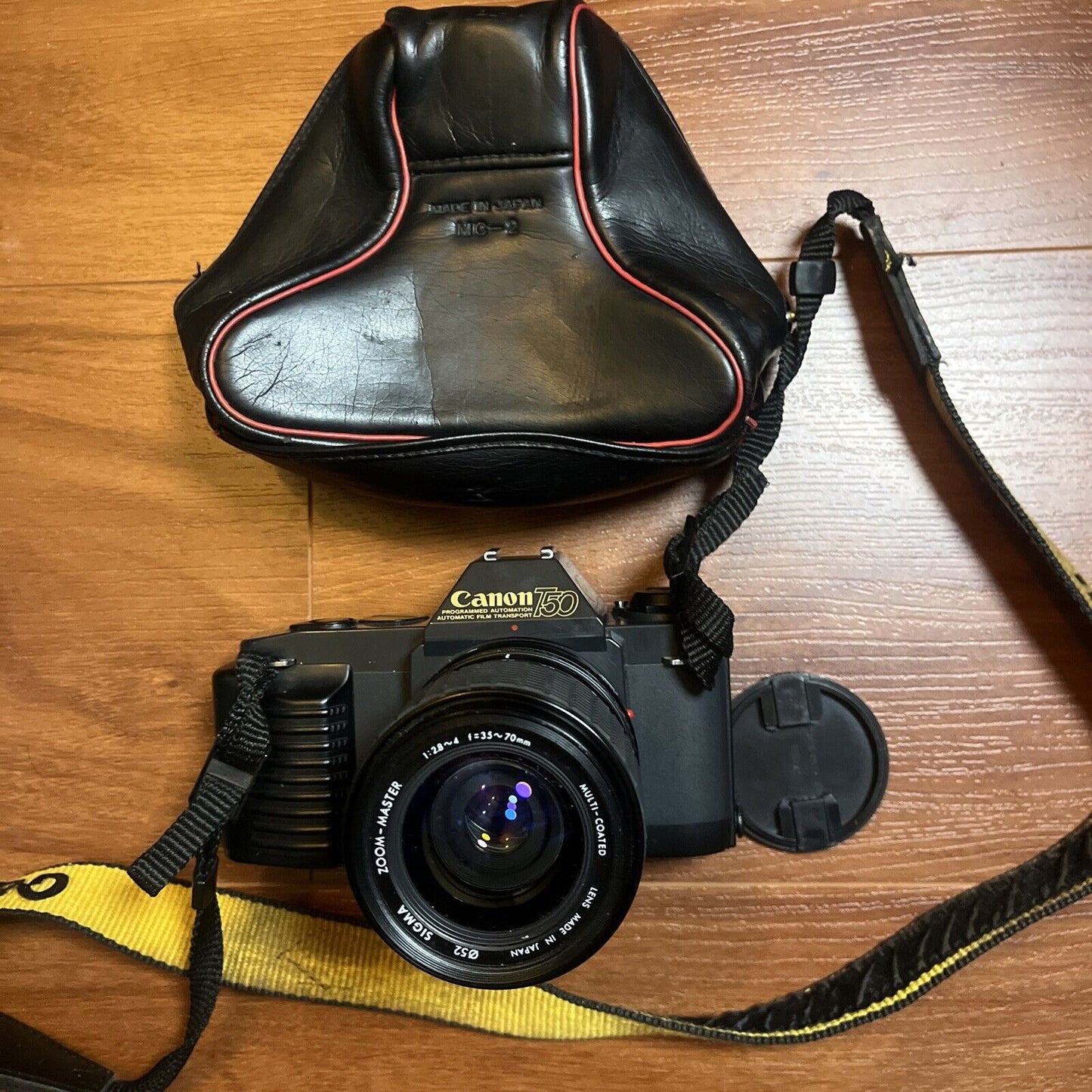 Canon T50 SLR Film Camera & Sigma 1:6.7 Macro Lens *Works ButBroken Battery Lid*