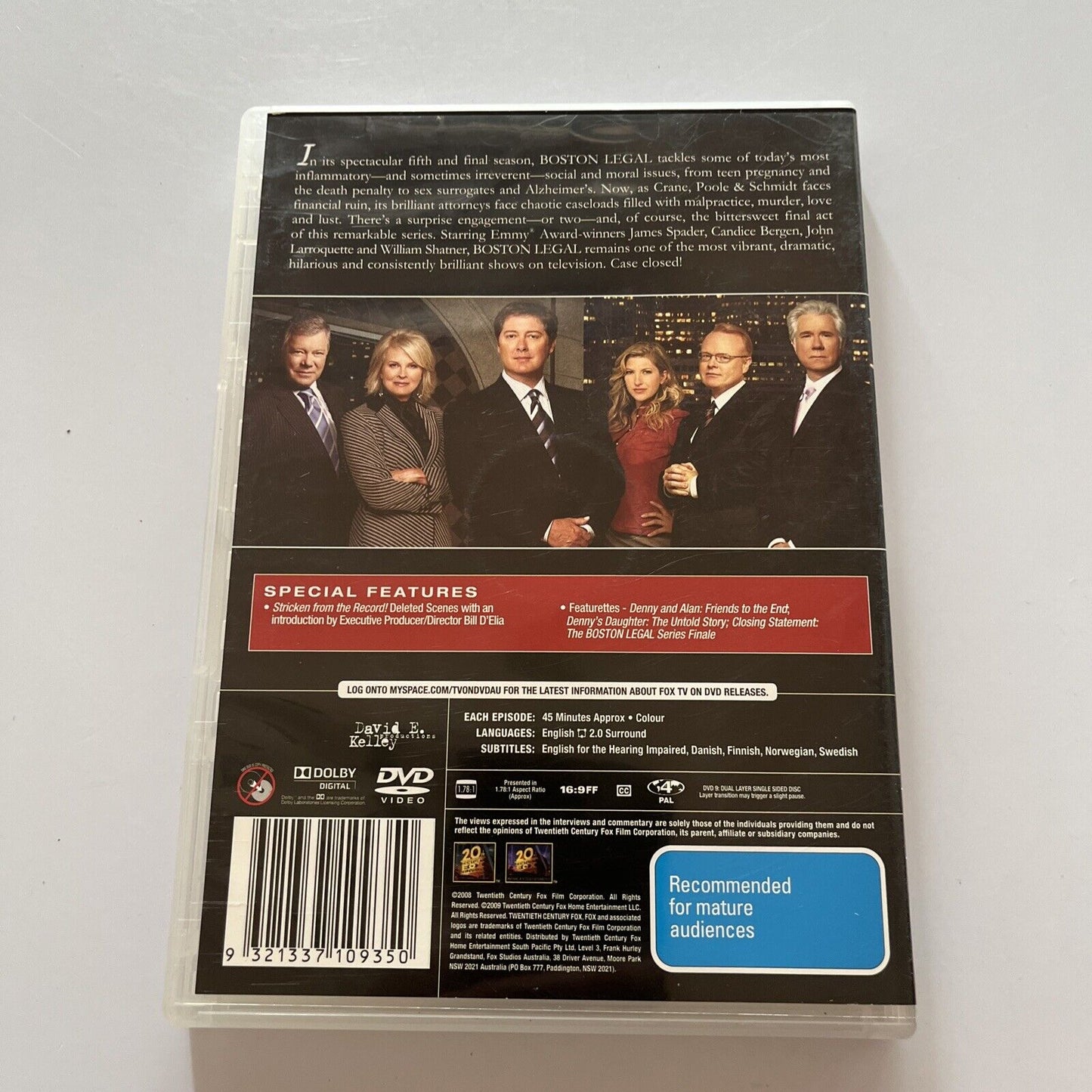 Boston Legal : Season 5 (DVD, 2007, 4-Disc) William Shatner, Region 4