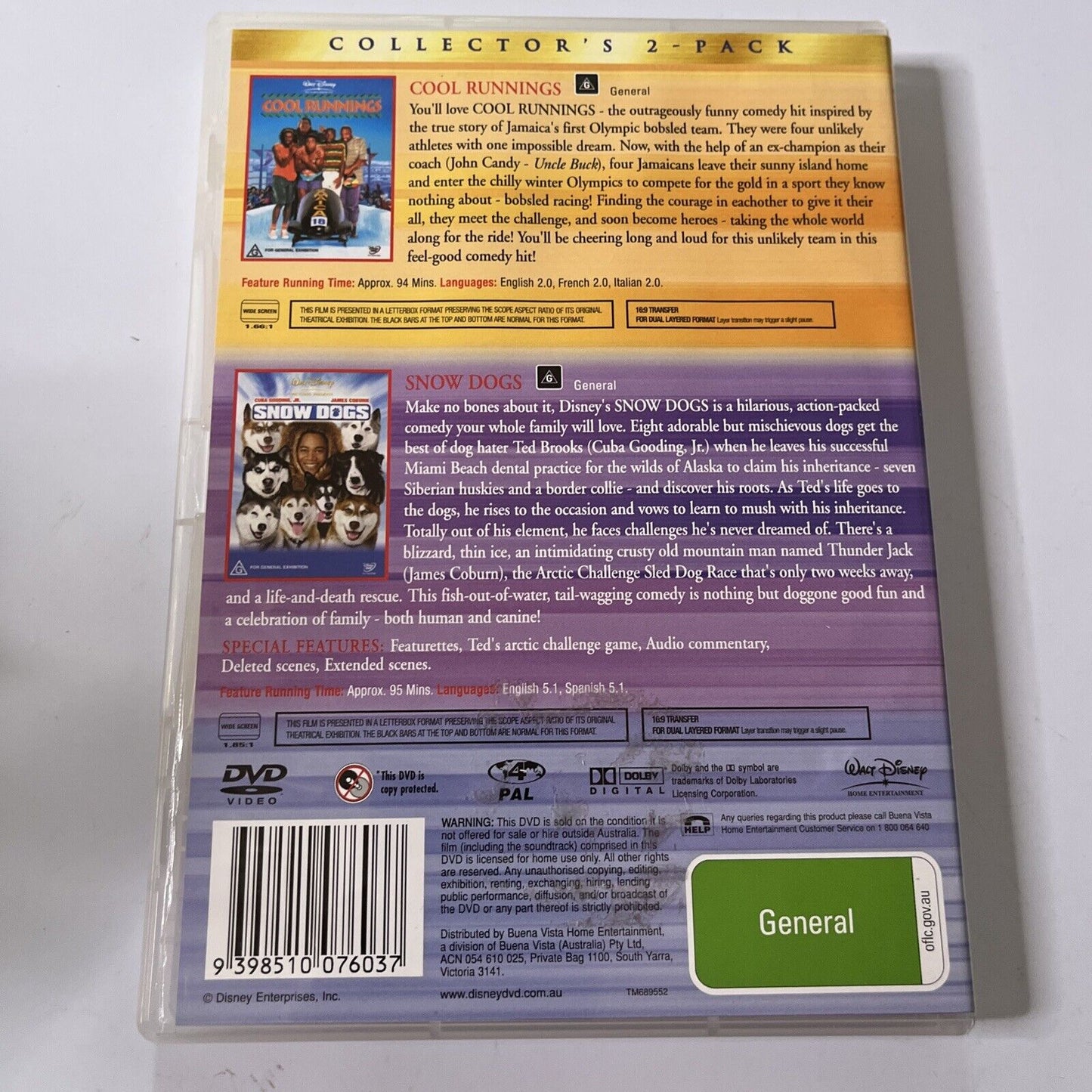 Cool Runnings / Snow Dogs (DVD, 1993, 2-Disc) Region 4