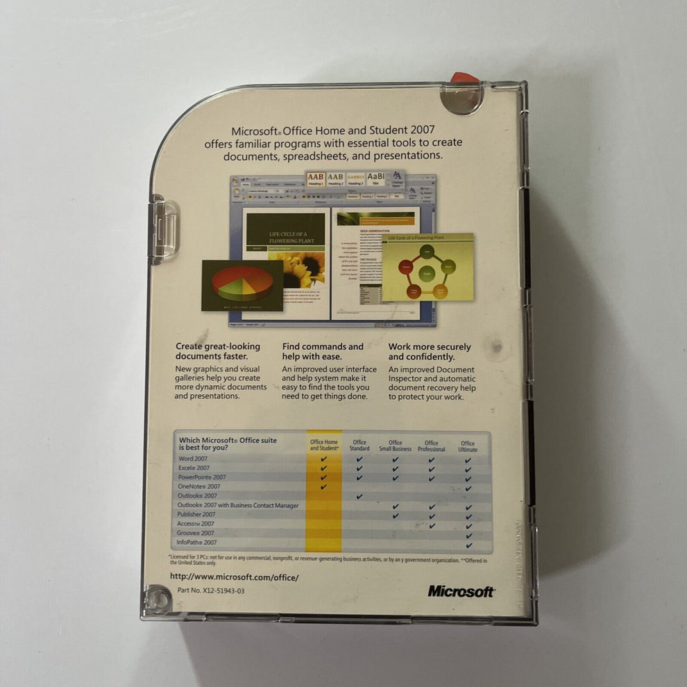 Microsoft Office Home & Student 2007 PC CDROM Retro Unit