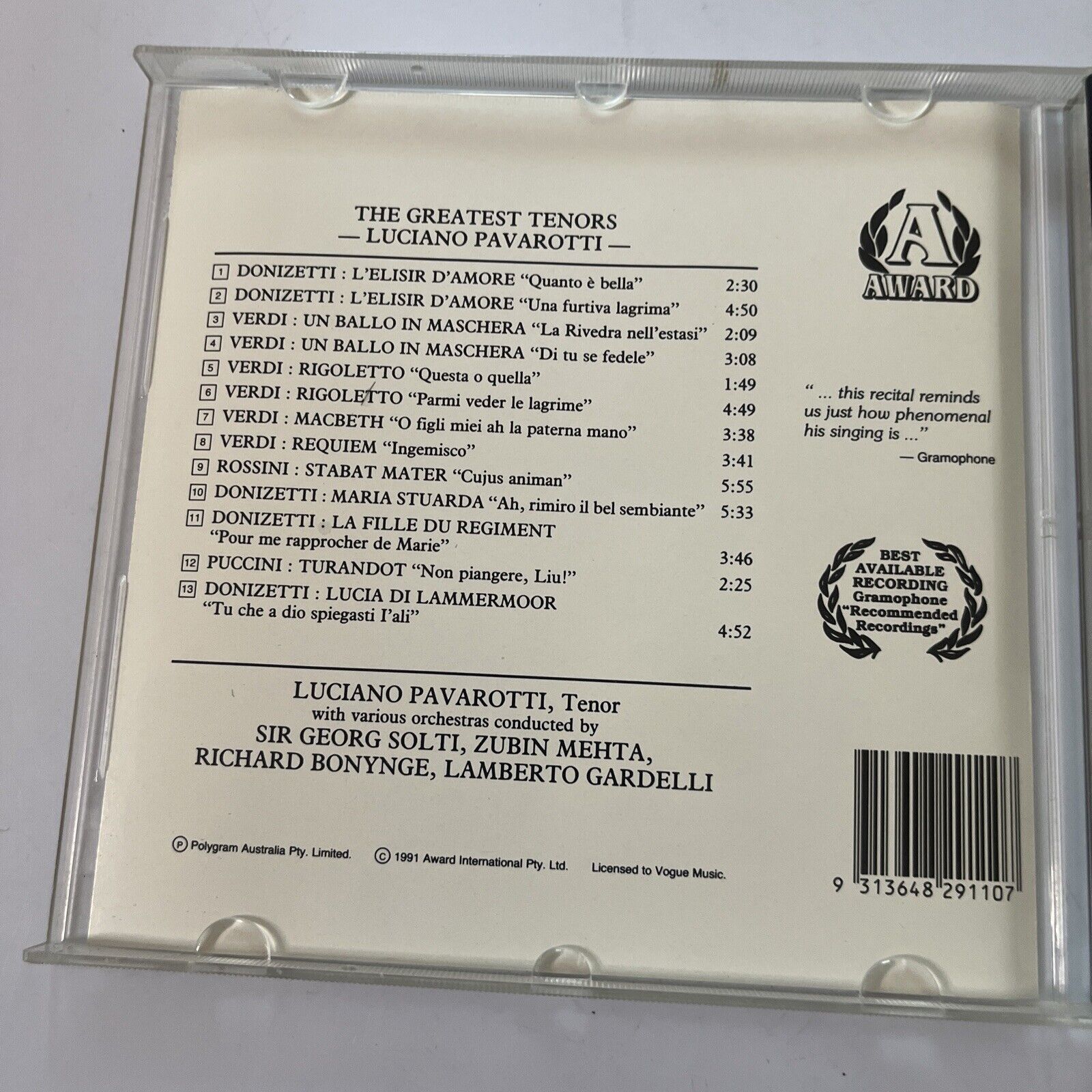 Luciano Pavarotti - The Greatest Tenors - Favourite Arias (CD, 1991 ...