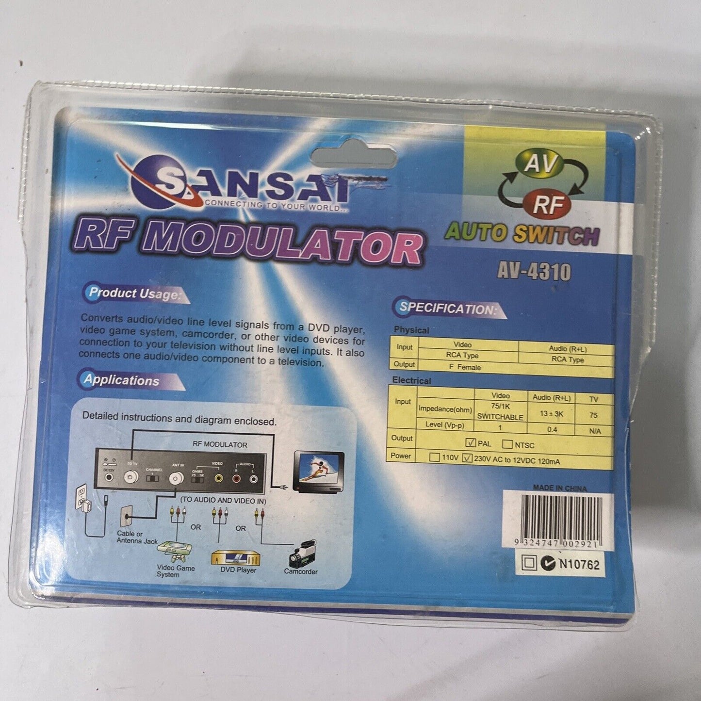 Sansai RF Modulator AV To RF Auto Switch AV-4310