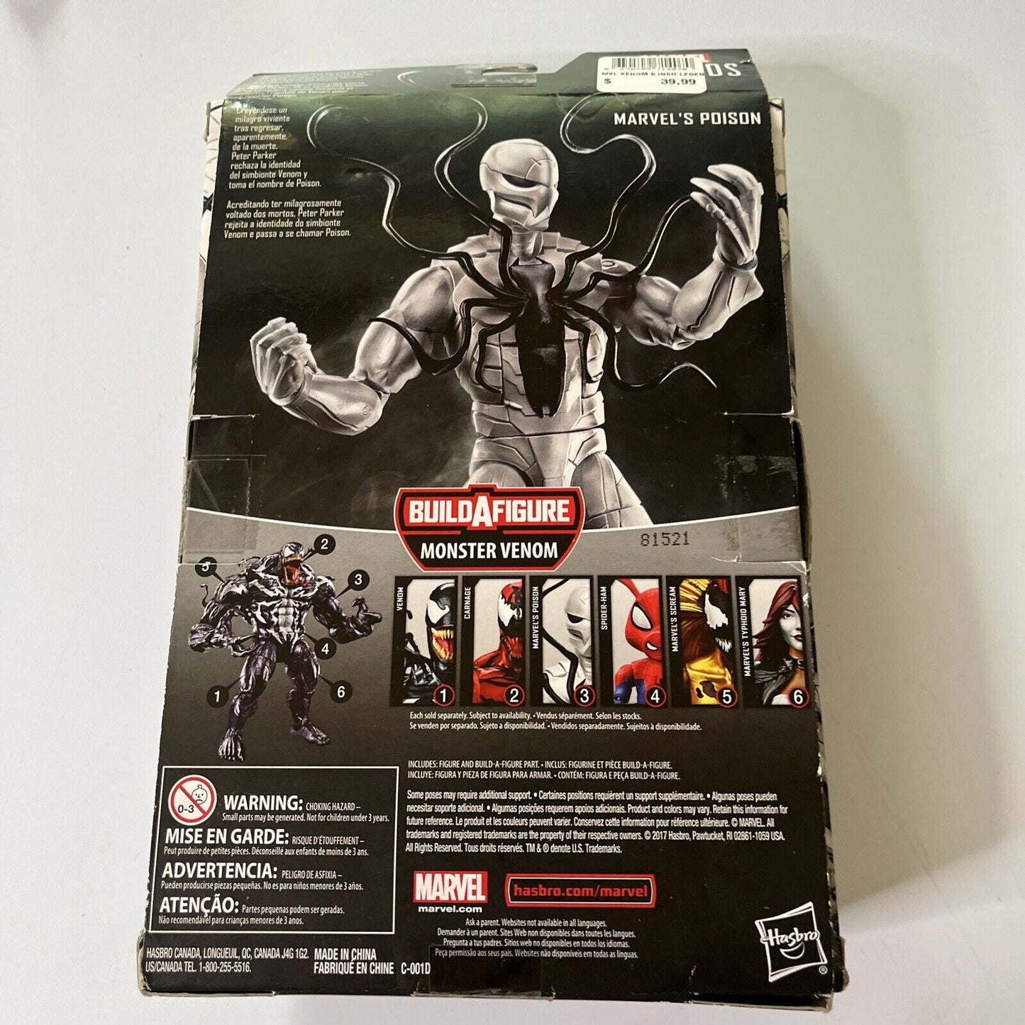 Marvel Venom Marvel's Poison 6" Action Figure Legend Series 2017