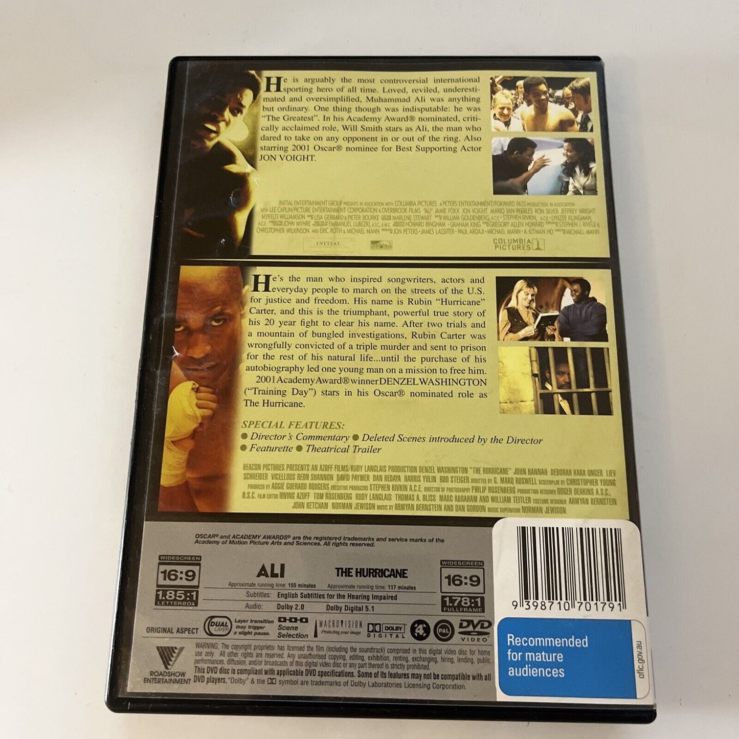 Ali  / The Hurricane (DVD, 2001, 2-Disc) Will Smith, Denzel Washington Region 4