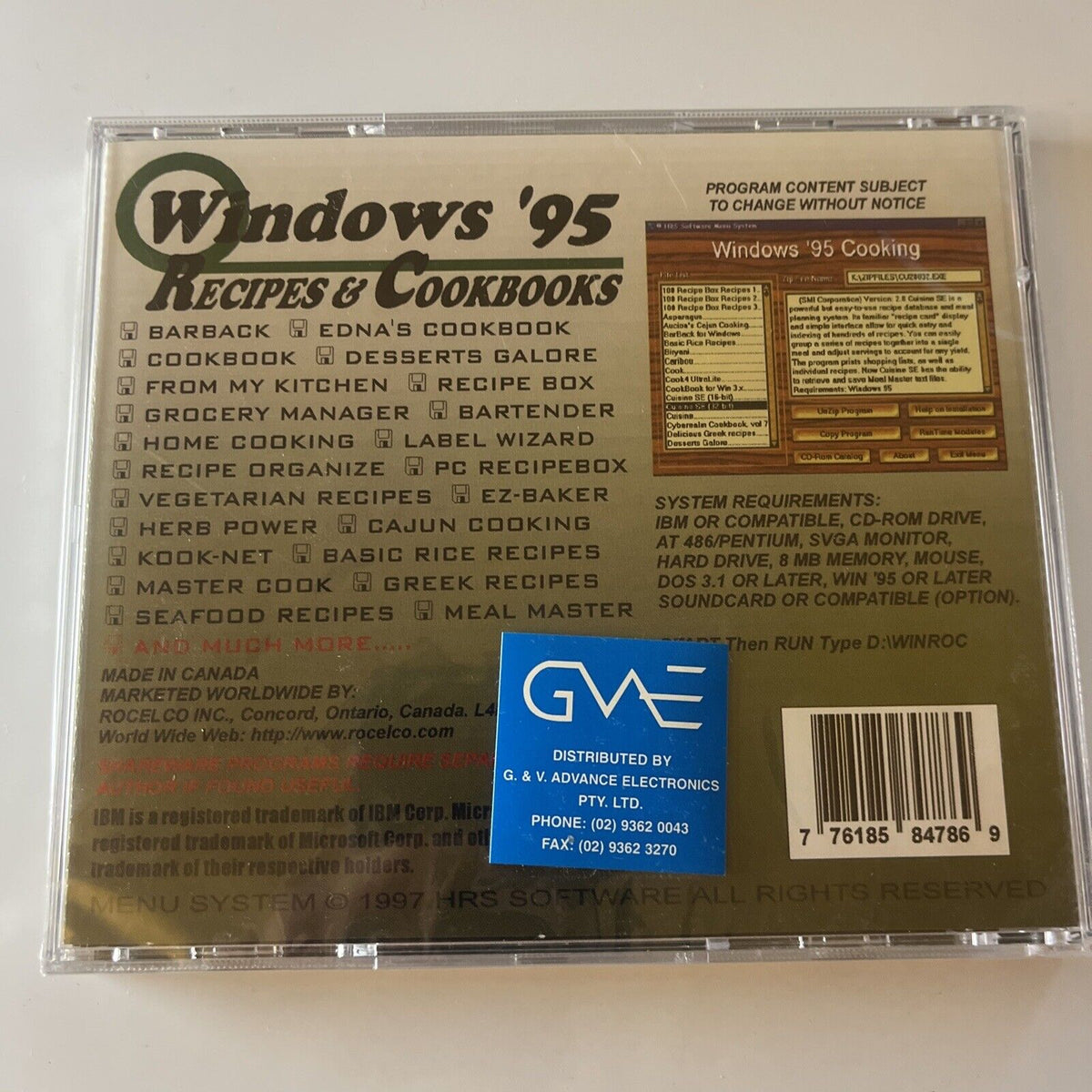 Windows 95 Recipes & Cookbooks PC CDROM 1997 *New Sealed* – Retro Unit