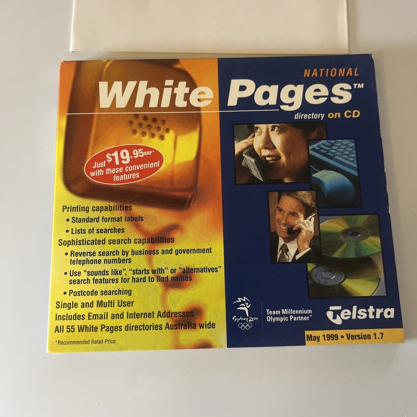 White Pages Australia National Phone Directory On CD Telstra 1999 PC CDROM Win95