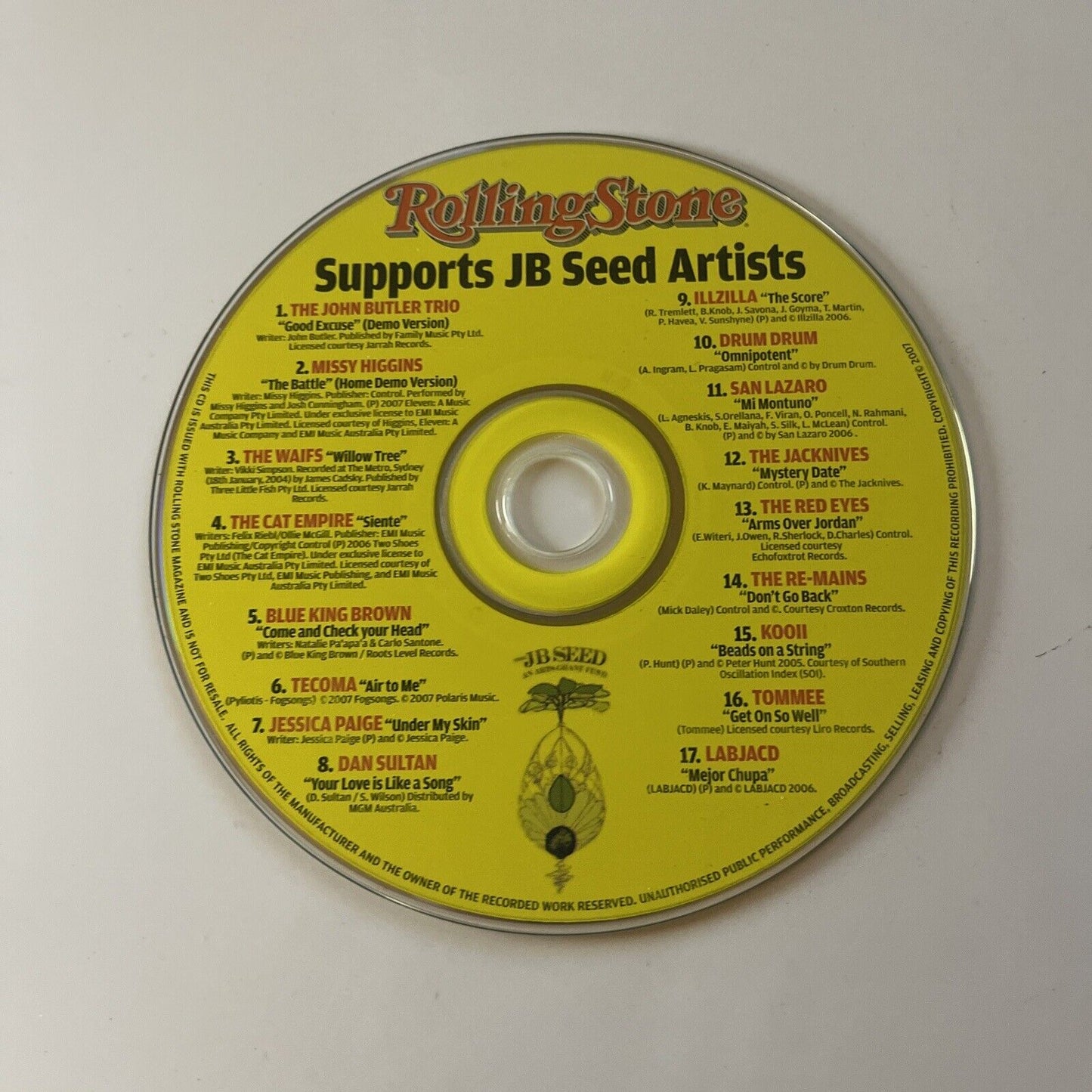 Rolling Stone Magazine - Supports JB Seed Artists (CD, 2007)