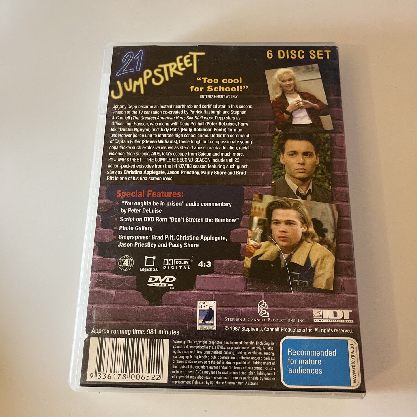 21 Jump Street : Season 2 (DVD, 1988, 6-Disc) Johnny Depp, Brad Pitt Region 4