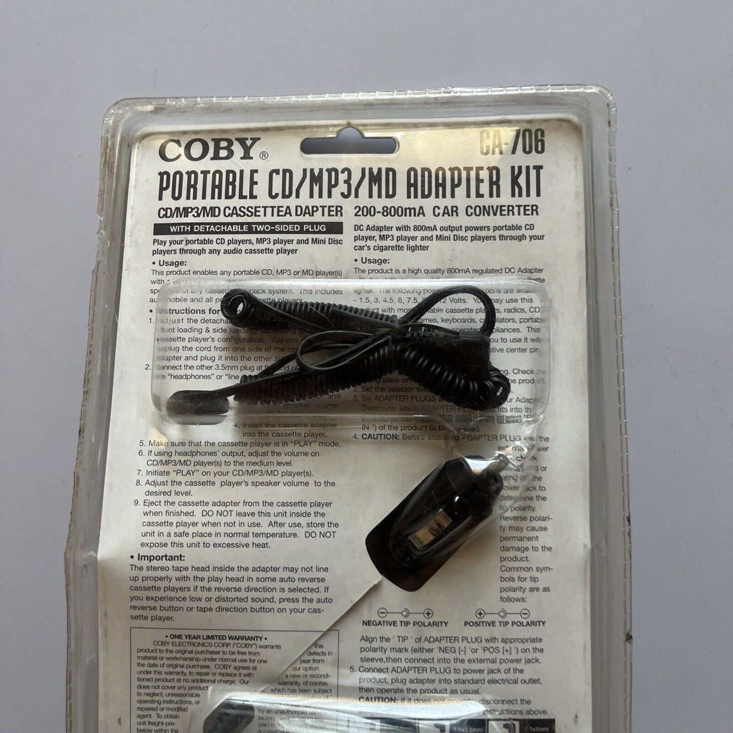 Coby Portable CD/MP3/MD Cassette Adapter Kit CA-706 *New Sealed*