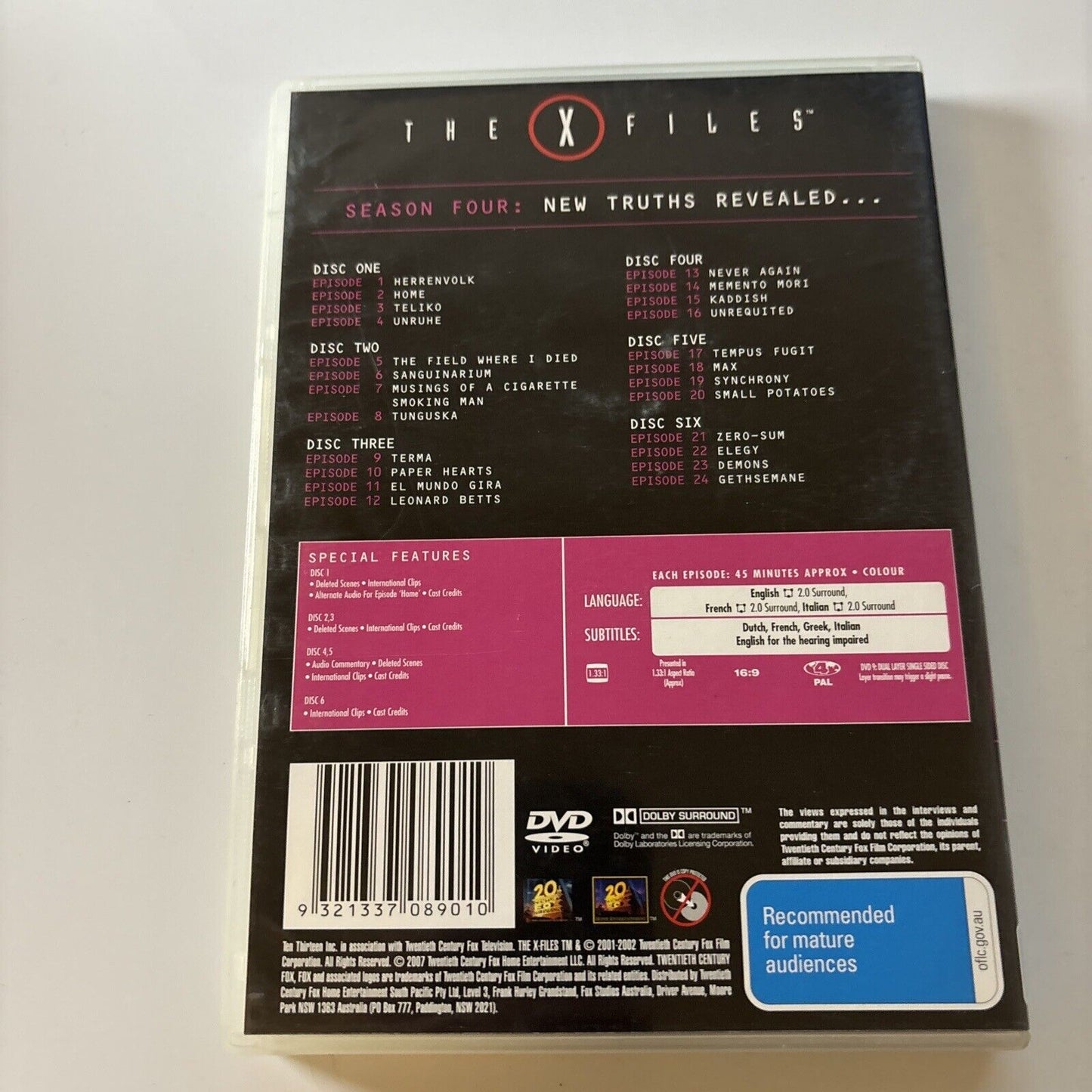 The X-Files Season 4 (DVD, 1996, 6-Disc) Region 4