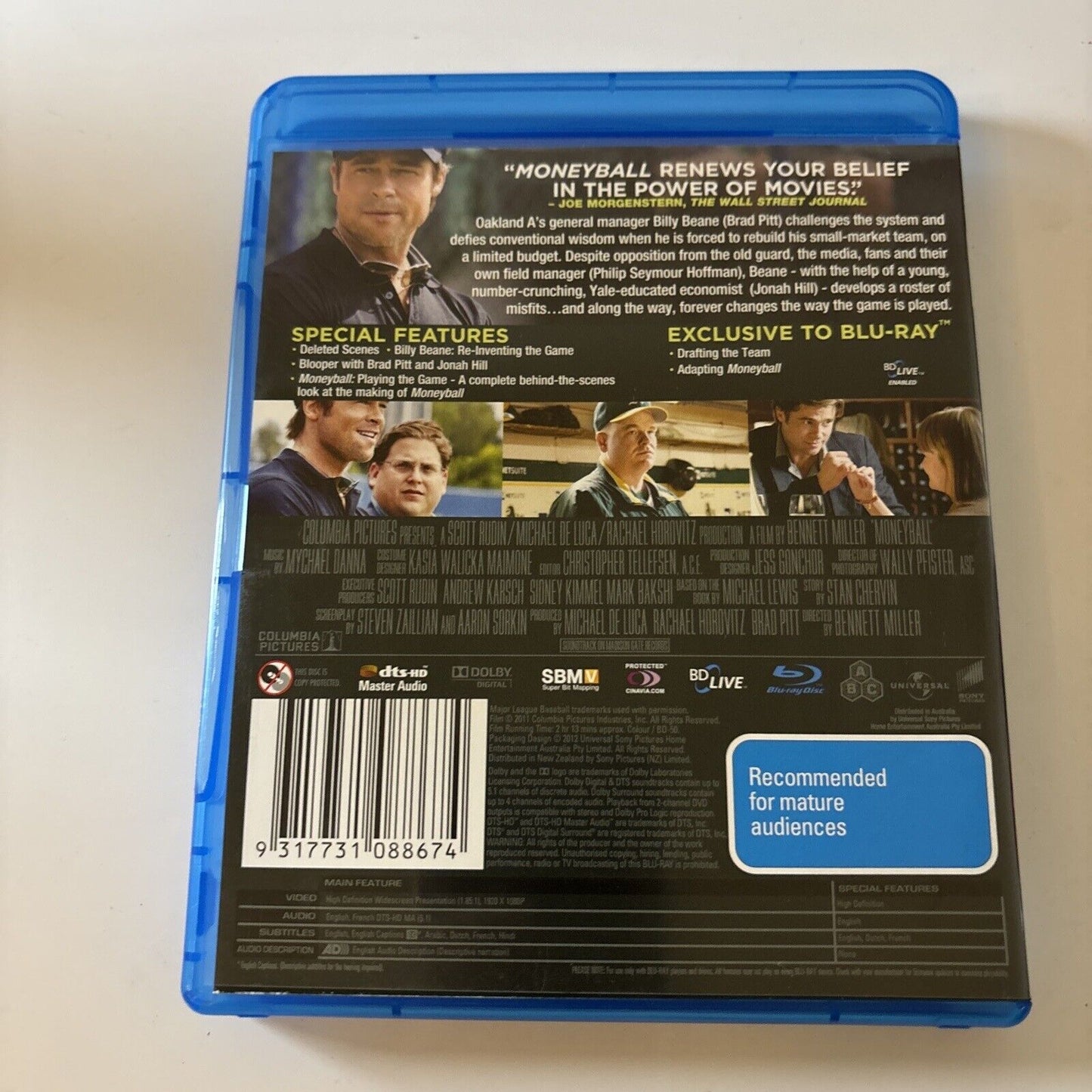 Moneyball (Blu-ray, 2011) Brad Pitt, Chris Pratt, All Regions