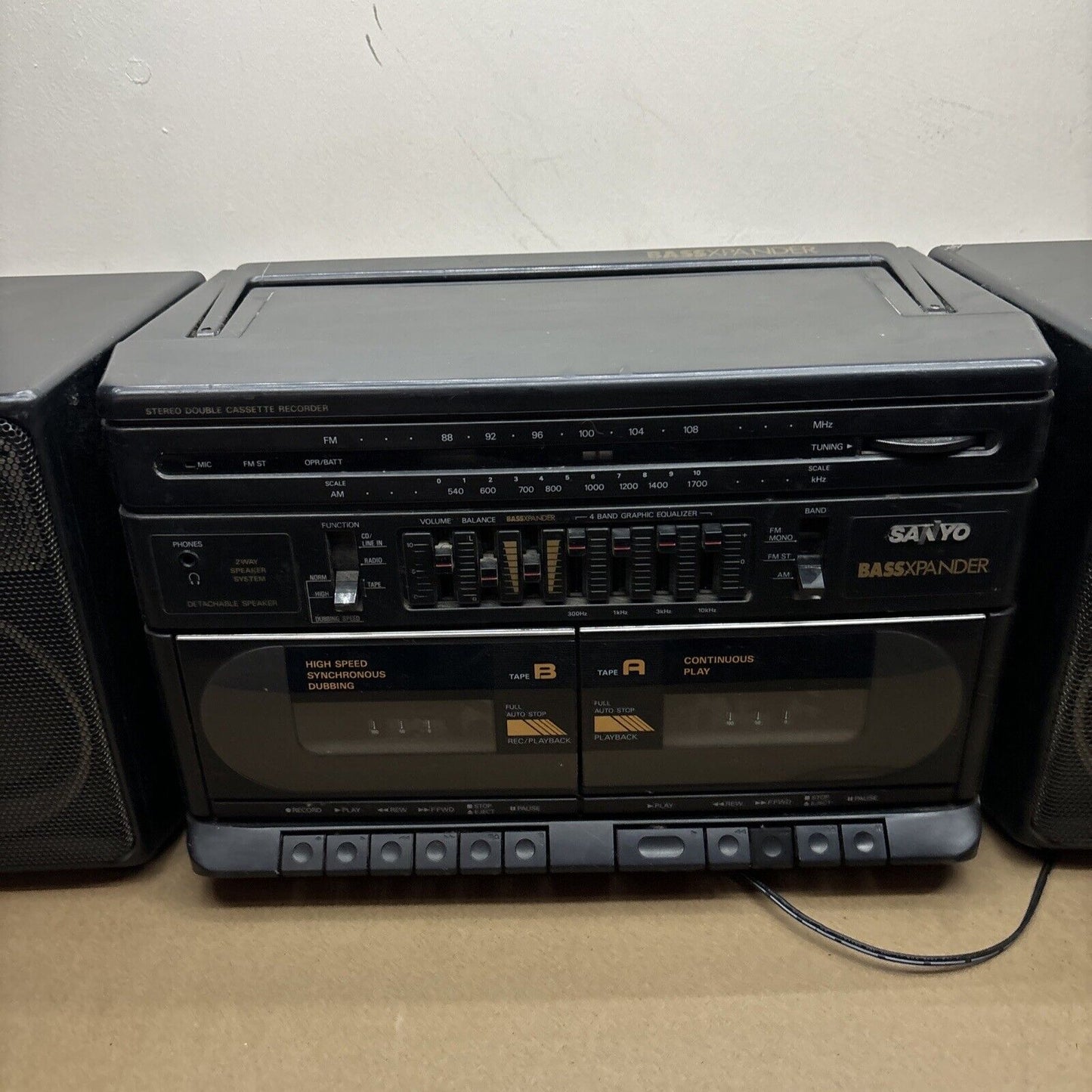 Sanyo MW235F Stereo Double Cassette Recorder Radio *Tape Has Static Sound*