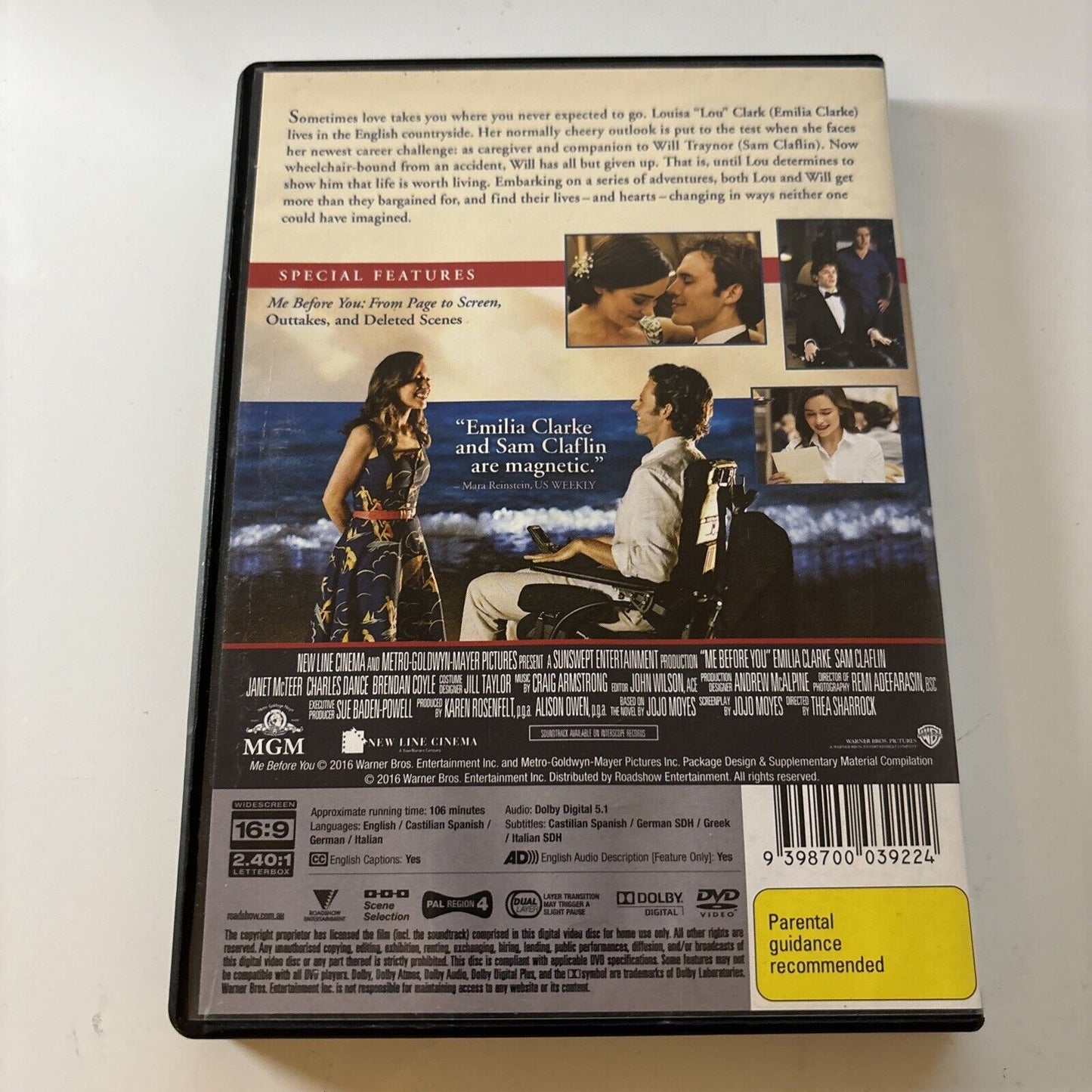 Me Before You (DVD, 2016) Emilia Clarke, Sam Claflin NEW Region 4