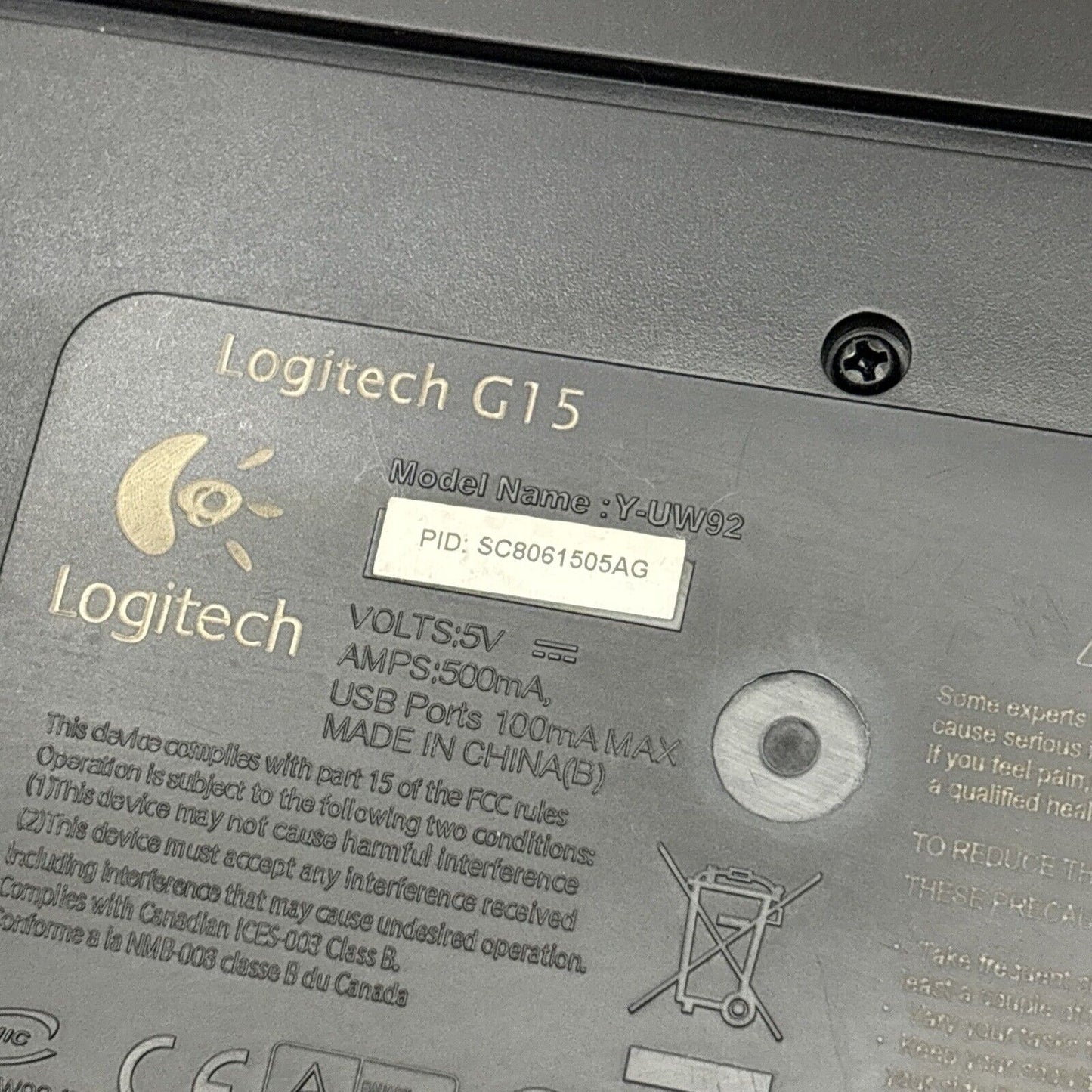 Logitech G15 Keyboard USB Y-UW92 *3 Keys Damaged*