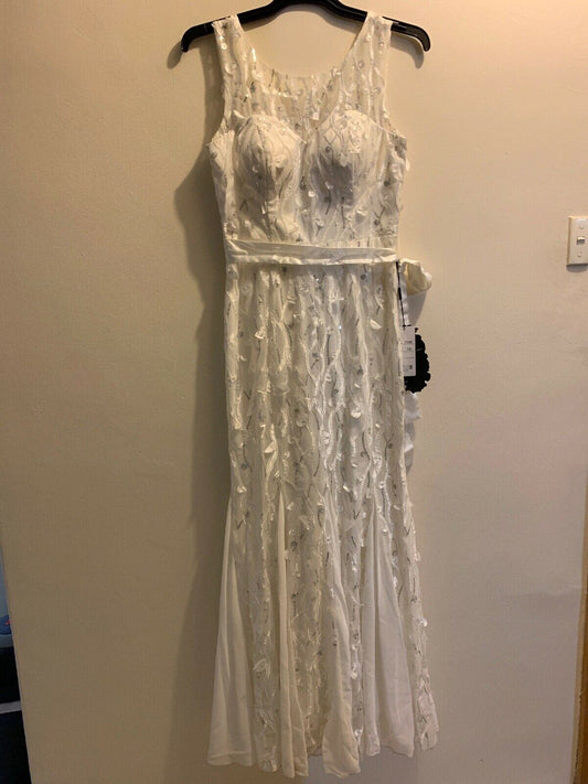 White Evening Gown Bridesmaid Dresses Prom Formal Party Ball Gowns Size 10