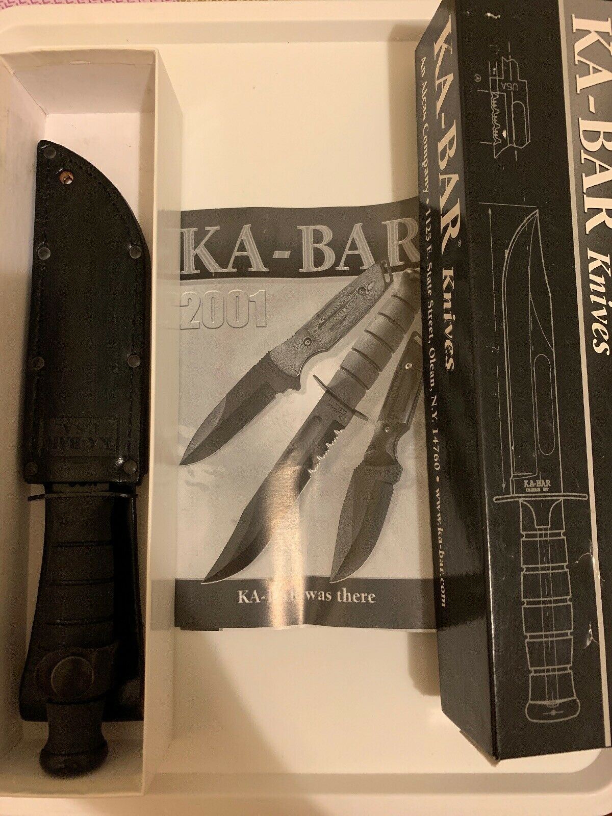 KA-BAR Short, Black Serrated Edge + Leather Sheath, Made in USA #1257