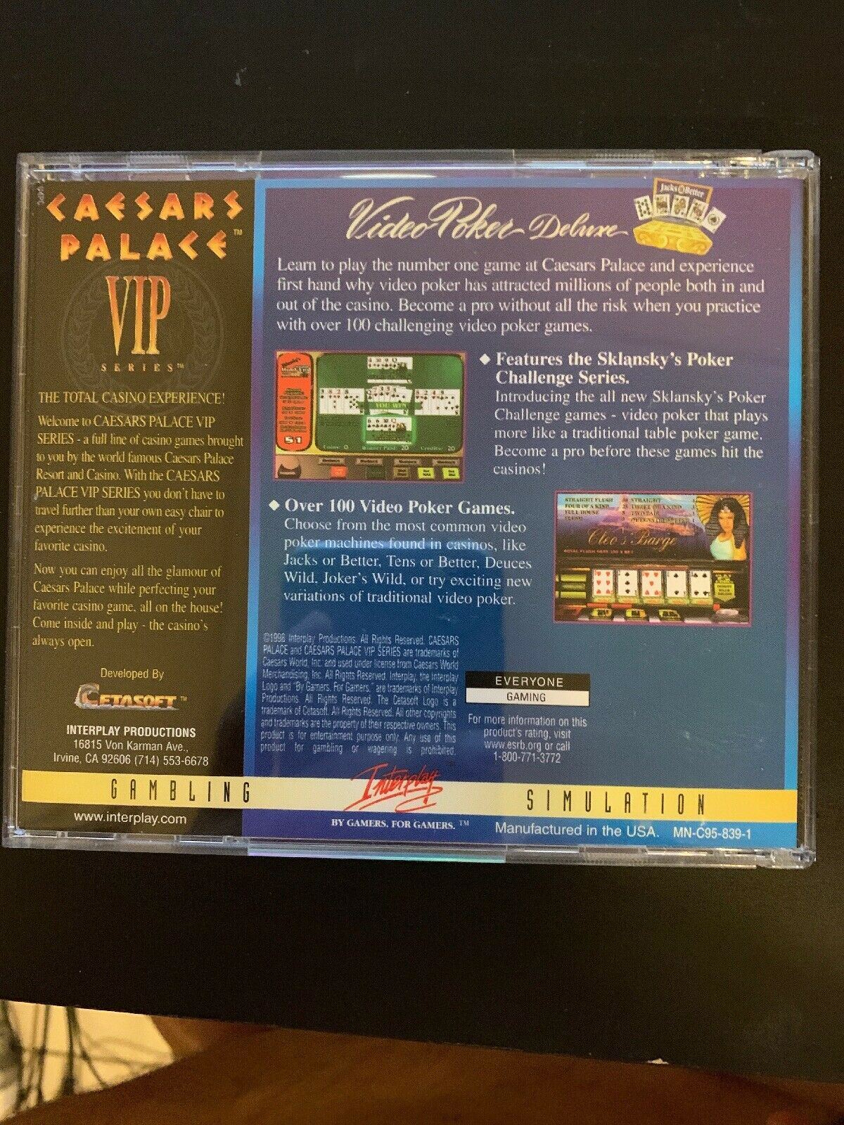 Caesars Palace Video Poker Deluxe 1998 PC Cdrom VIP Series Interplay Windows 95