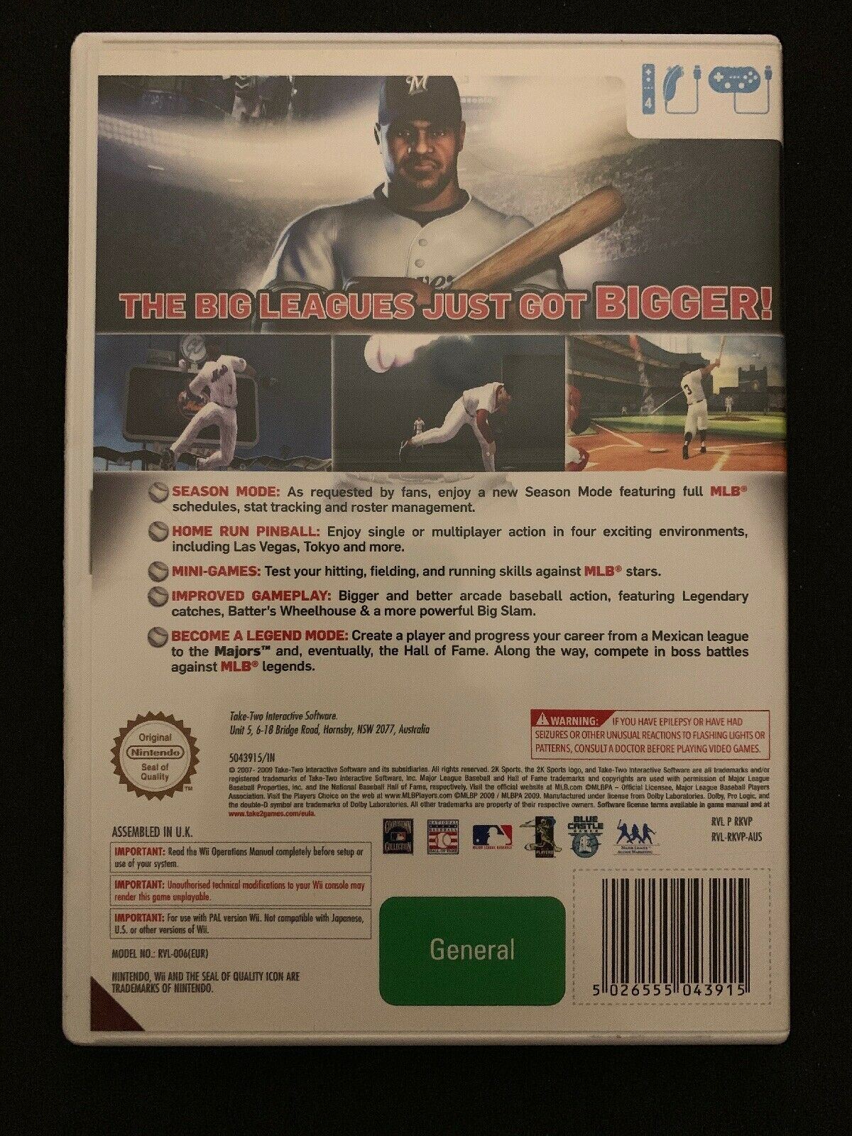 The Bigs 2 Baseball - Nintendo Wii PAL - includes Manual
