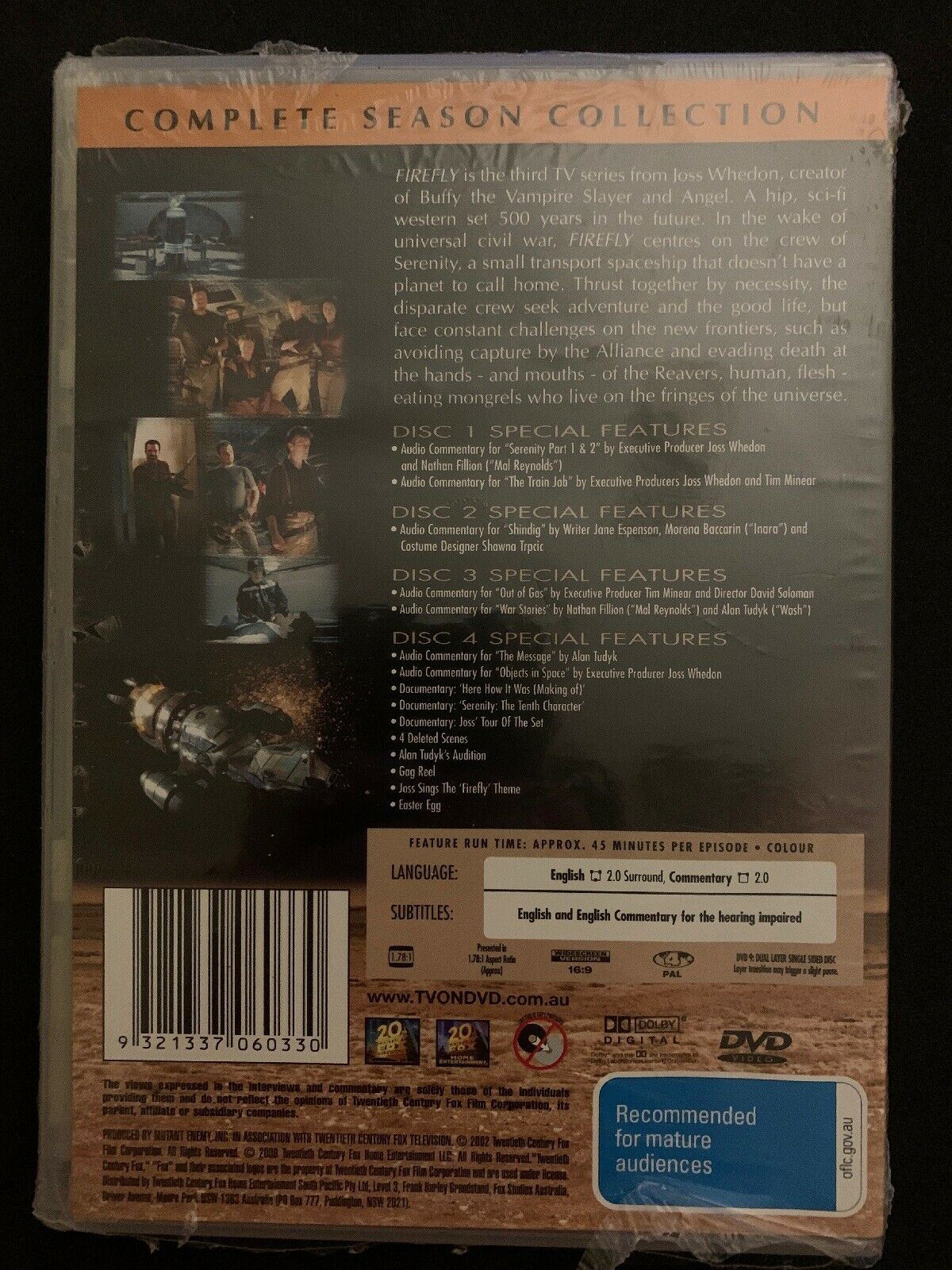 Firefly : Complete Season Collection (DVD, 2006, 4-Disc Set) Region 4 NEW SEALED