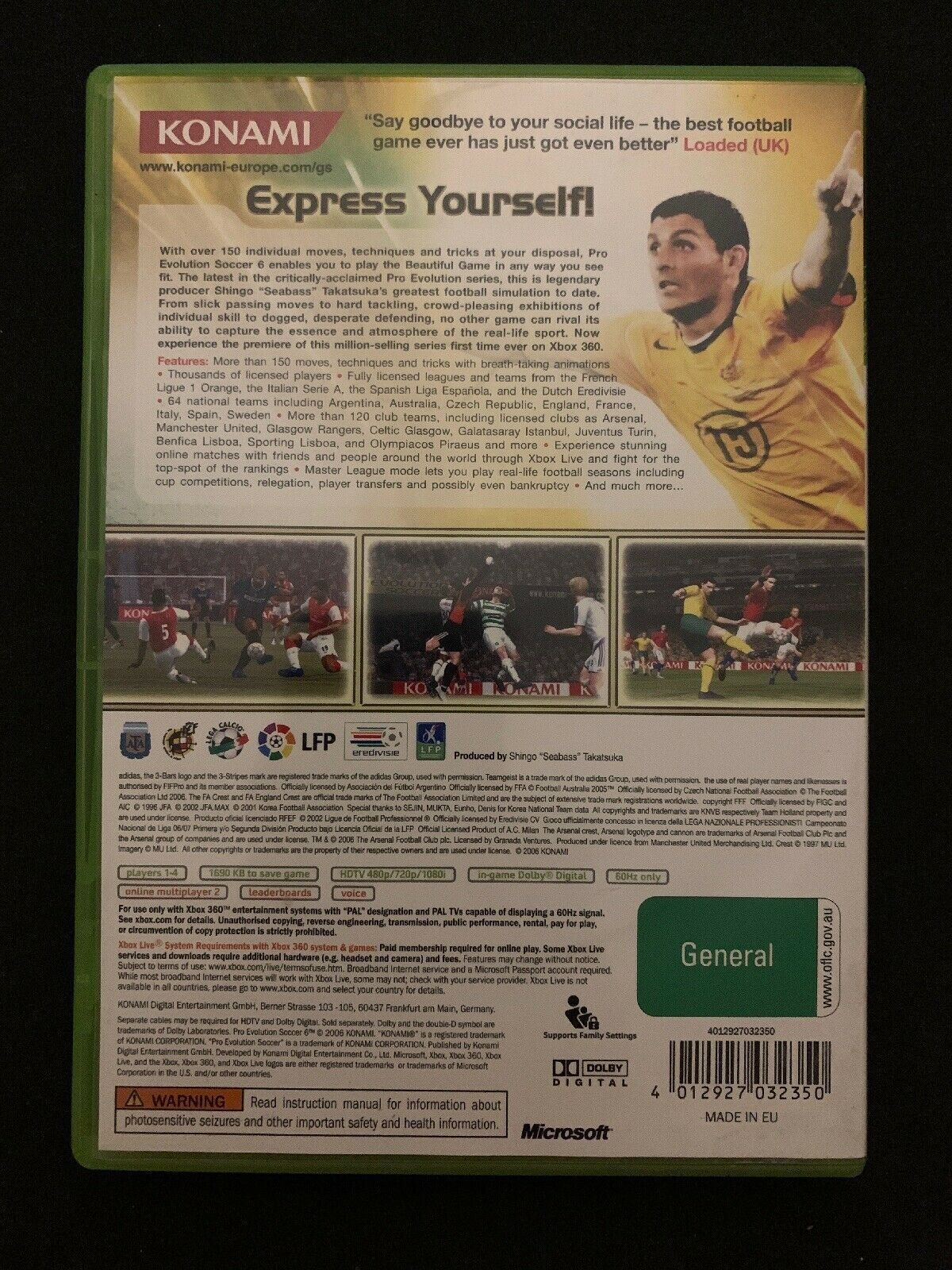 Pro Evolution Soccer 6 - Microsoft Xbox 360 Konami Soccer Football Game