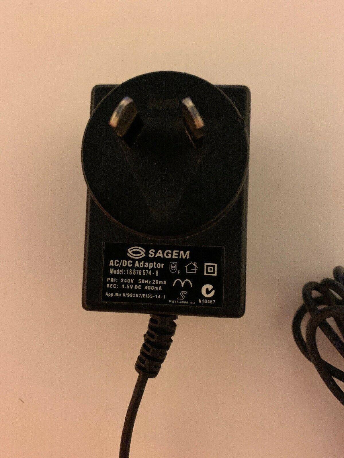 Genuine SAGEM 18676574-8 AC Adapter  4.5V 400mA