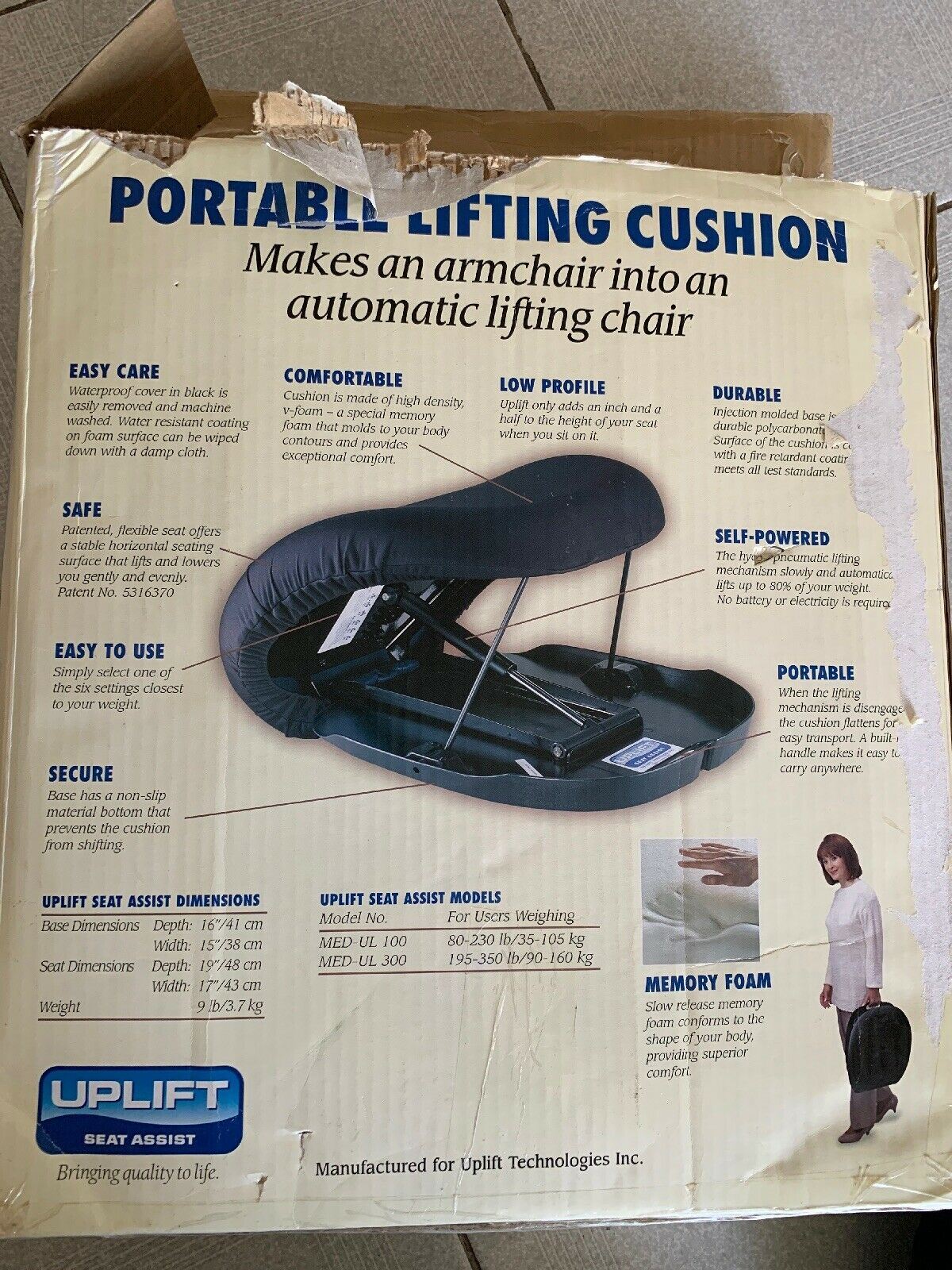 UP-Lift Pneumatic Standing Assist Seat Portable Lifting Cushion MED-UL 100