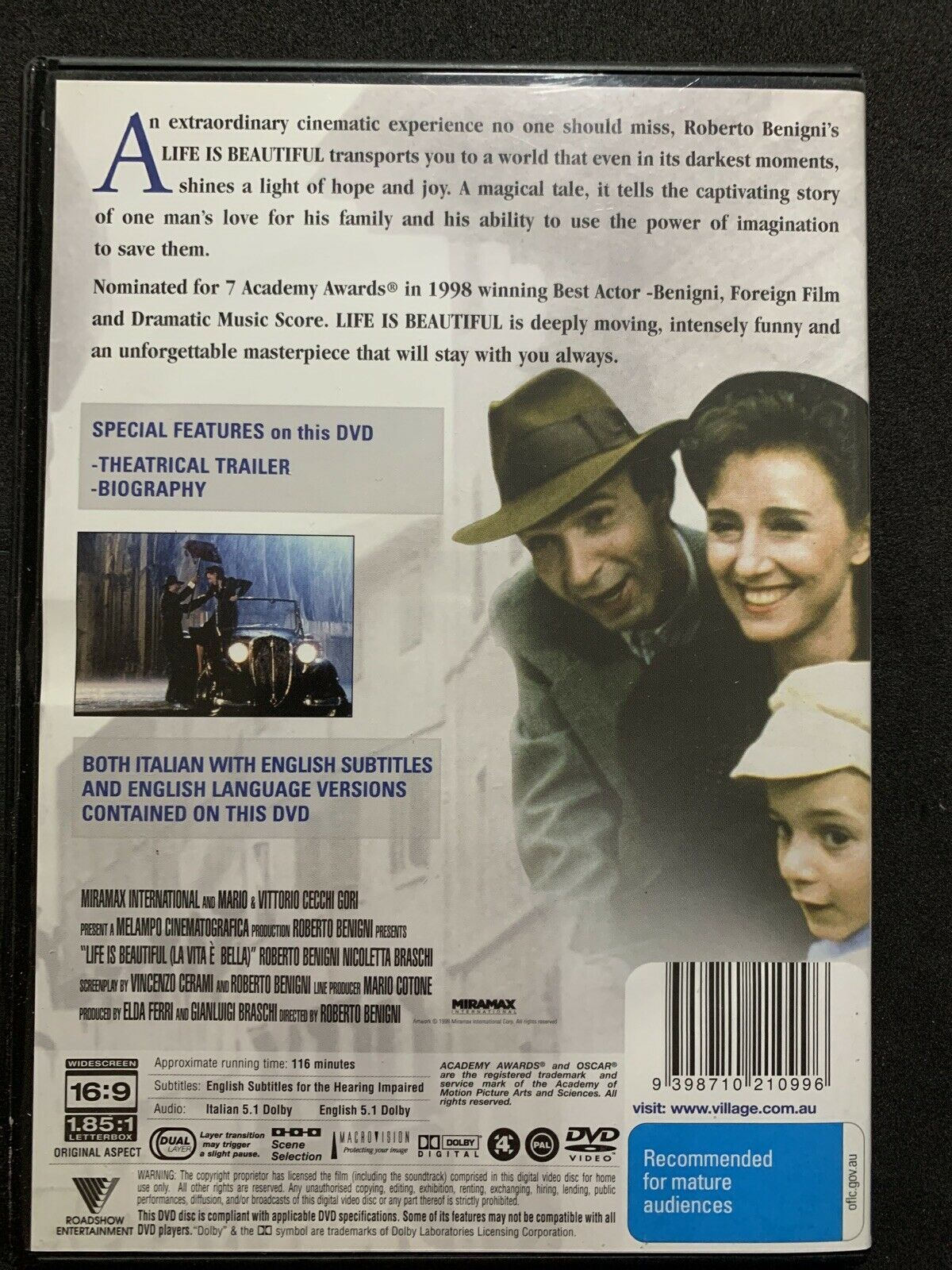 Life Is Beautiful (DVD, 1998)  Roberto Benigni. Region 4