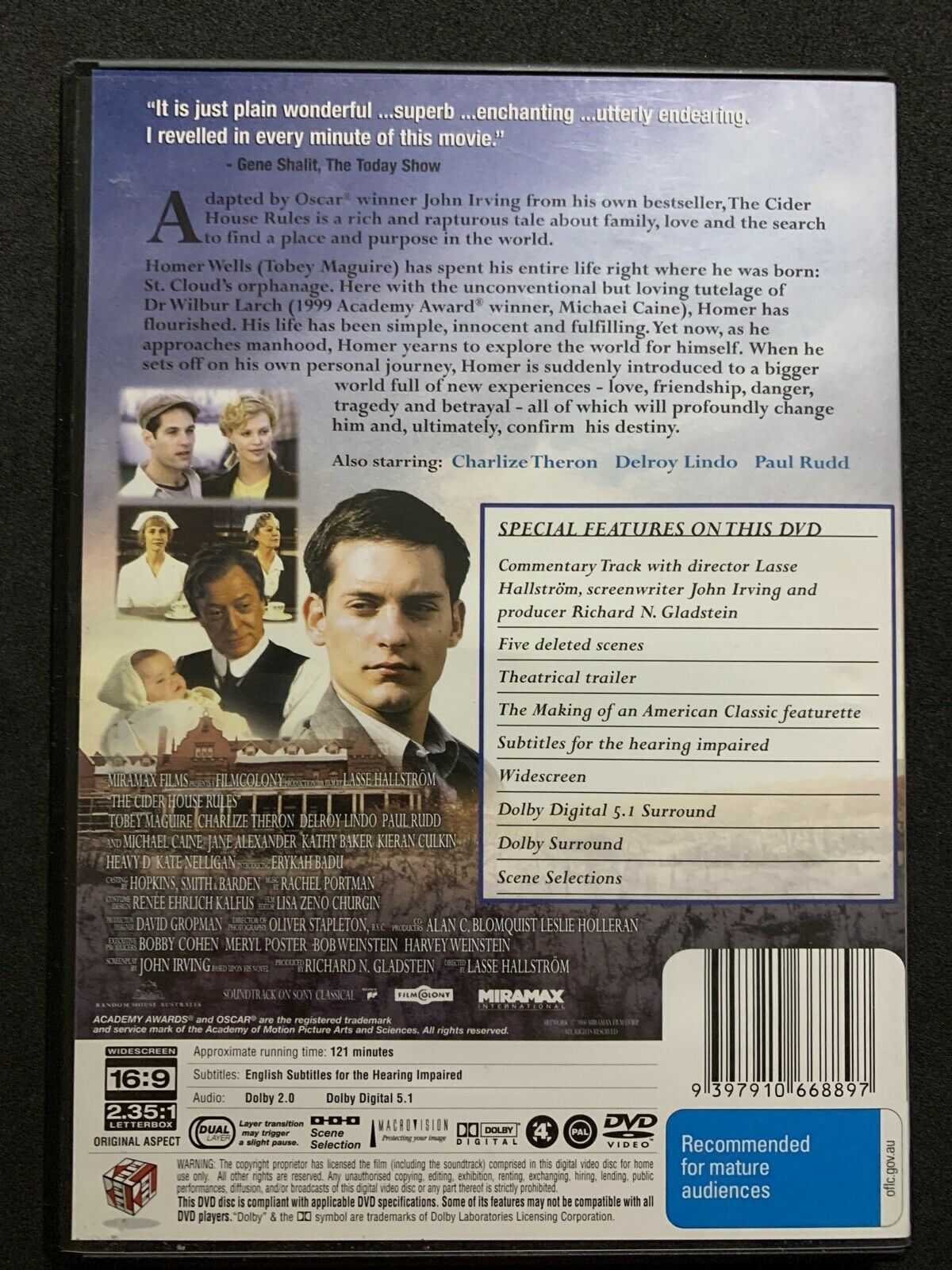 The Cider House Rules (DVD, 1999) Tobey Maguire, Charlize Theron, Michael Caine