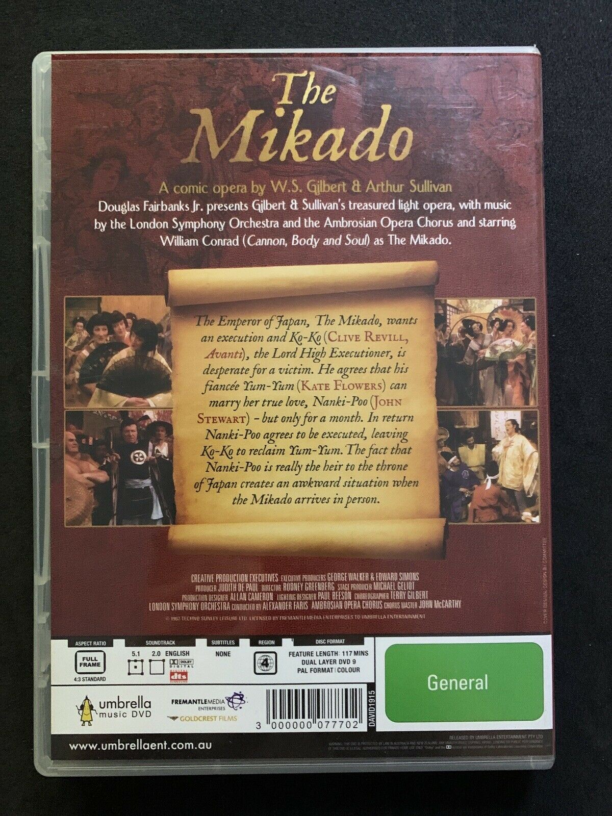 Gilbert & Sullivan The Mikado (DVD, 1982) William Conrad, Clive Revill, Kate Flo