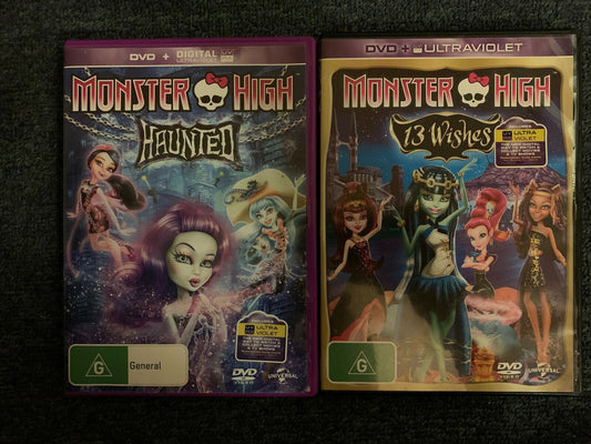 2x Monster High DVD - Haunted + 13 Wishes (DVD, 2015) Region 4