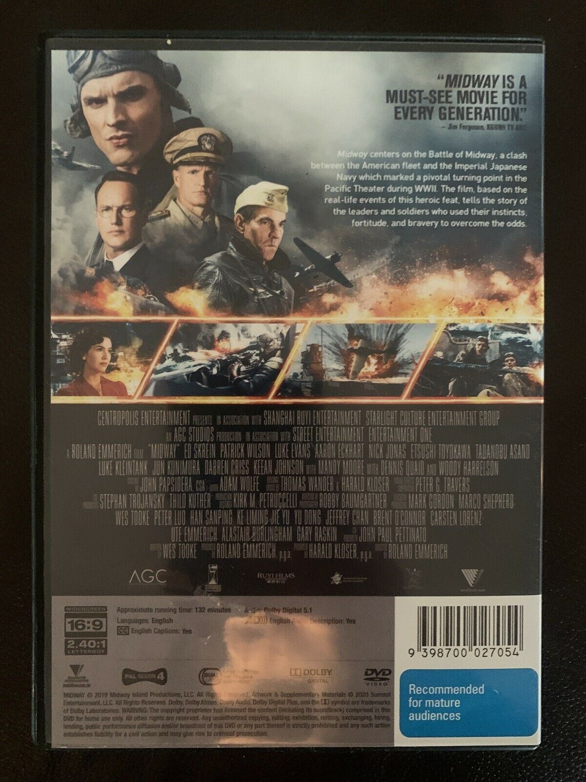 Midway (DVD, 2019) Ed Skrein, Patrick Wilson, Woody Harrelson - Region 4