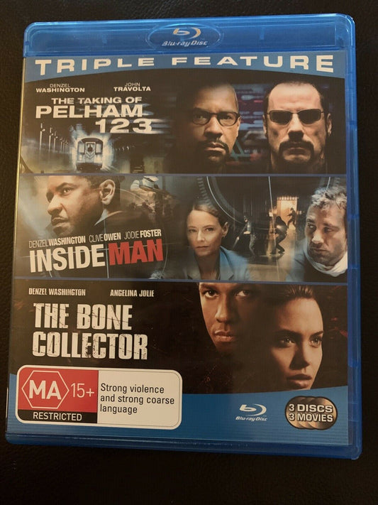 3x Denzel Washington Bluray: Taking Of Pelham 123, Inside Man, Bone Collector