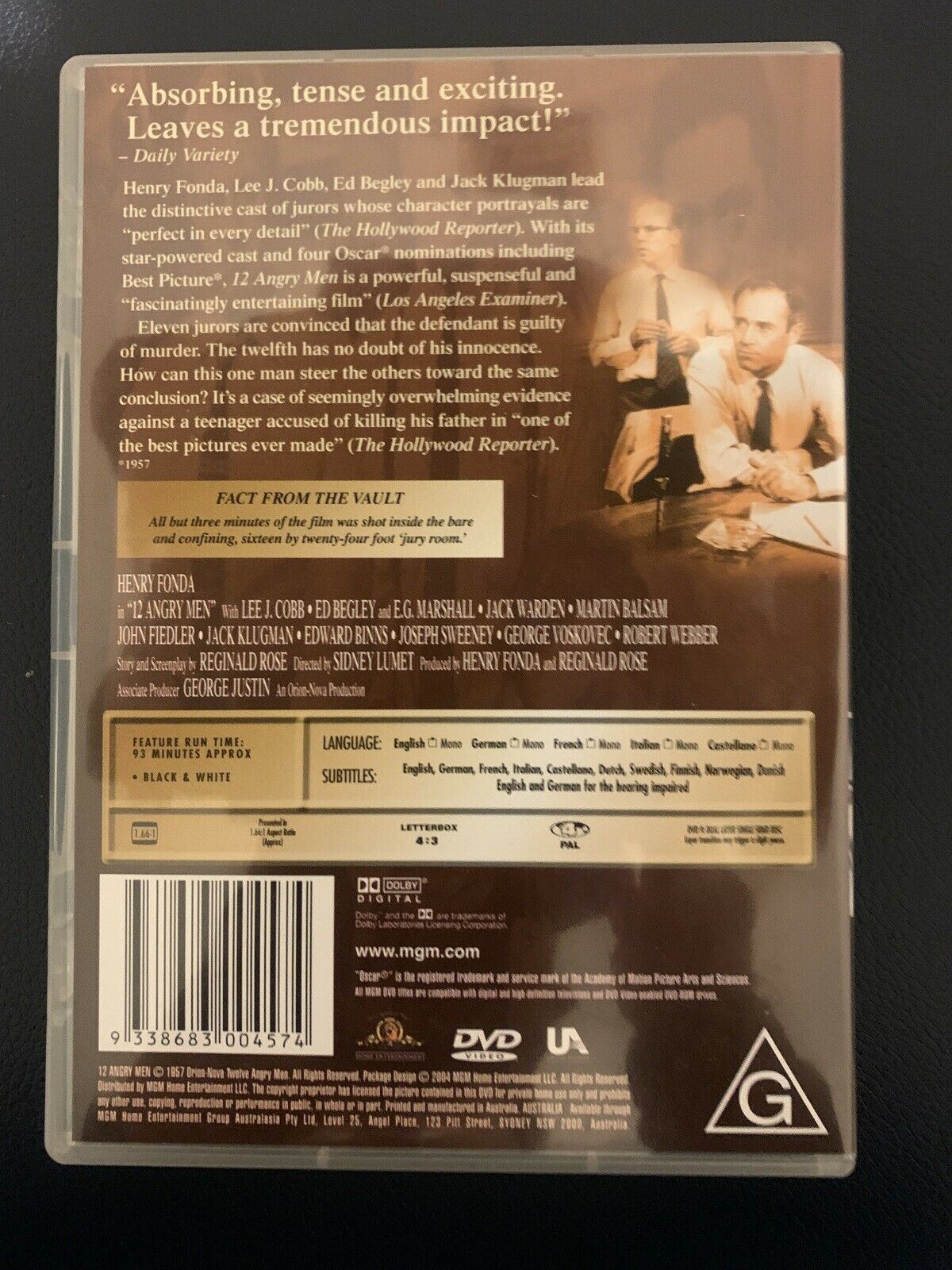 12 Angry Men (DVD, 1957) Henry Fonda, Lee J. Cobb, Martin Balsam. Region 4