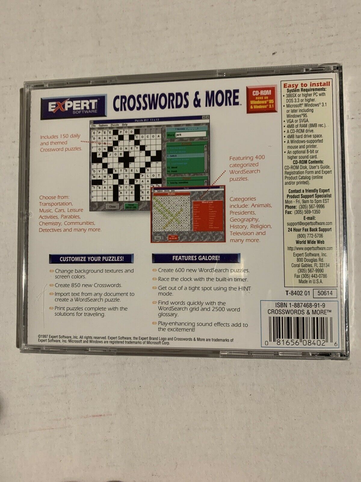 *New Sealed* Crosswords And More - Over 2000 Puzzles (PC CDROM, 1997) Win95