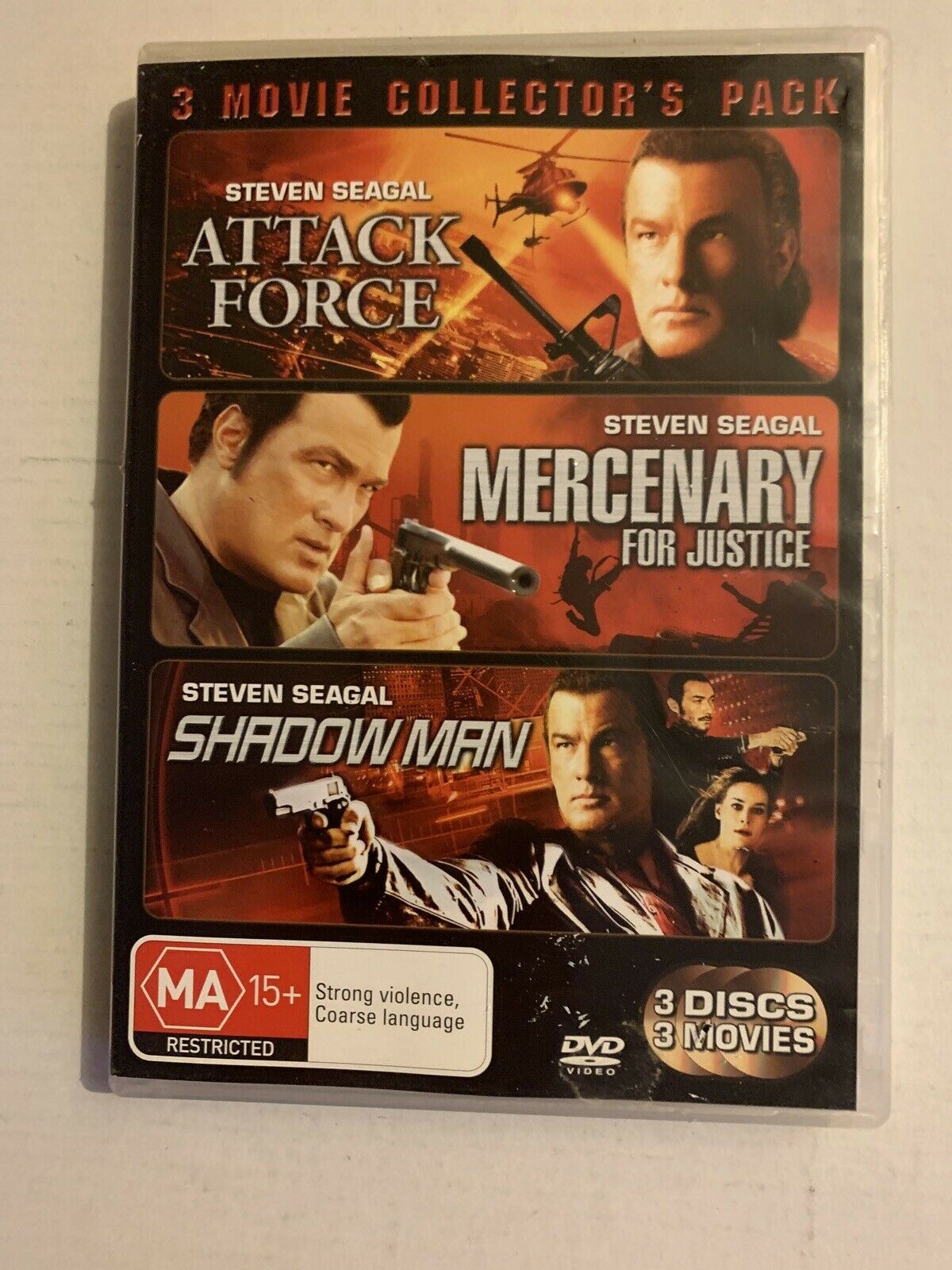 3x Movie Steven Seagal: Attack Force/ Mercenary for Justice/ Shadow Man (DVD)